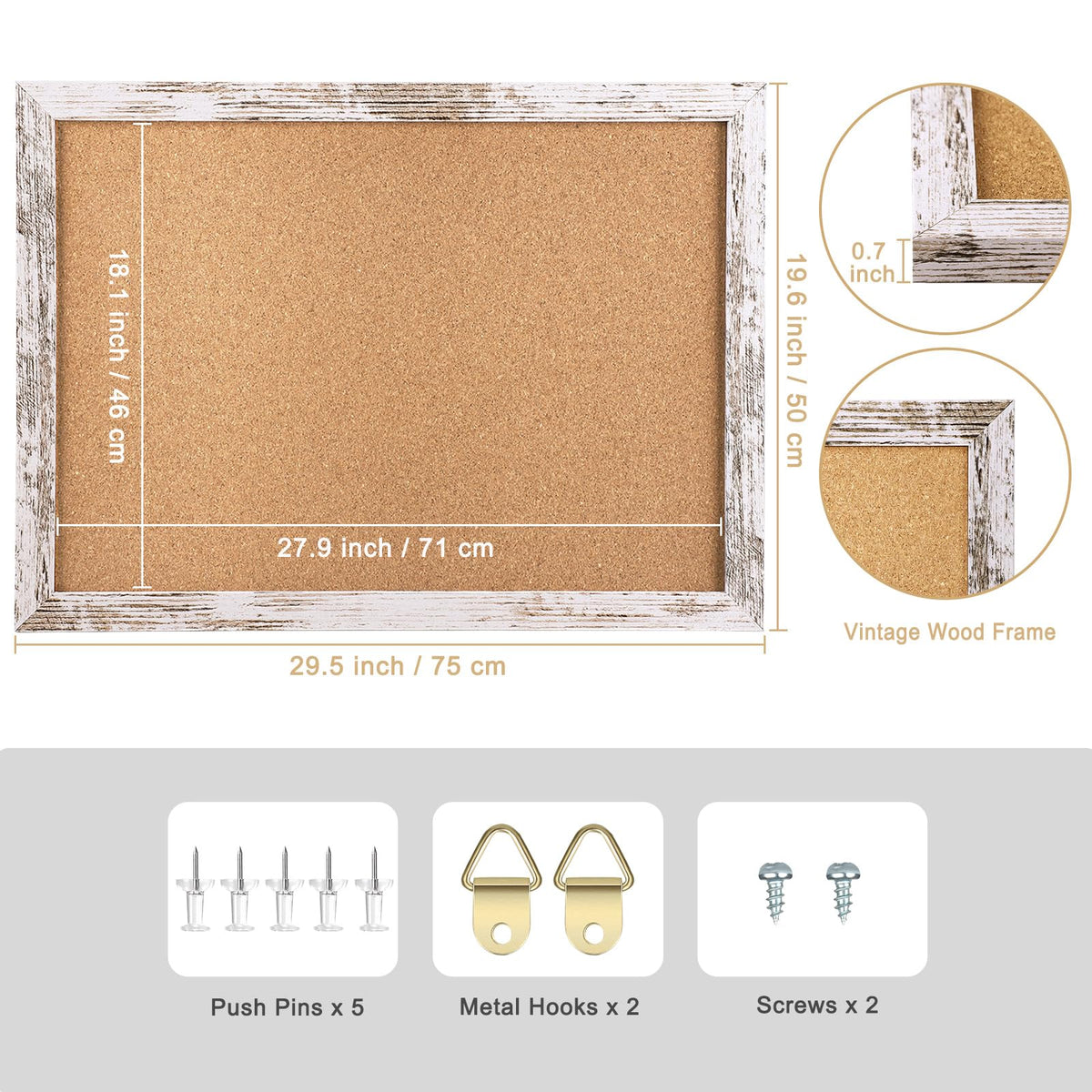 Aitakatta Cork Board Bulletin Board, 29.5x19.7 inches Decorative Hanging Framed Cork Boards for