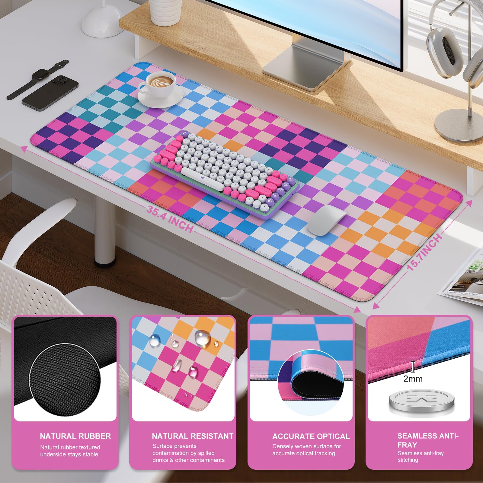 iCasso Desk Matt for Desktop, Cute Desk Pad Mat, Colour Checkered