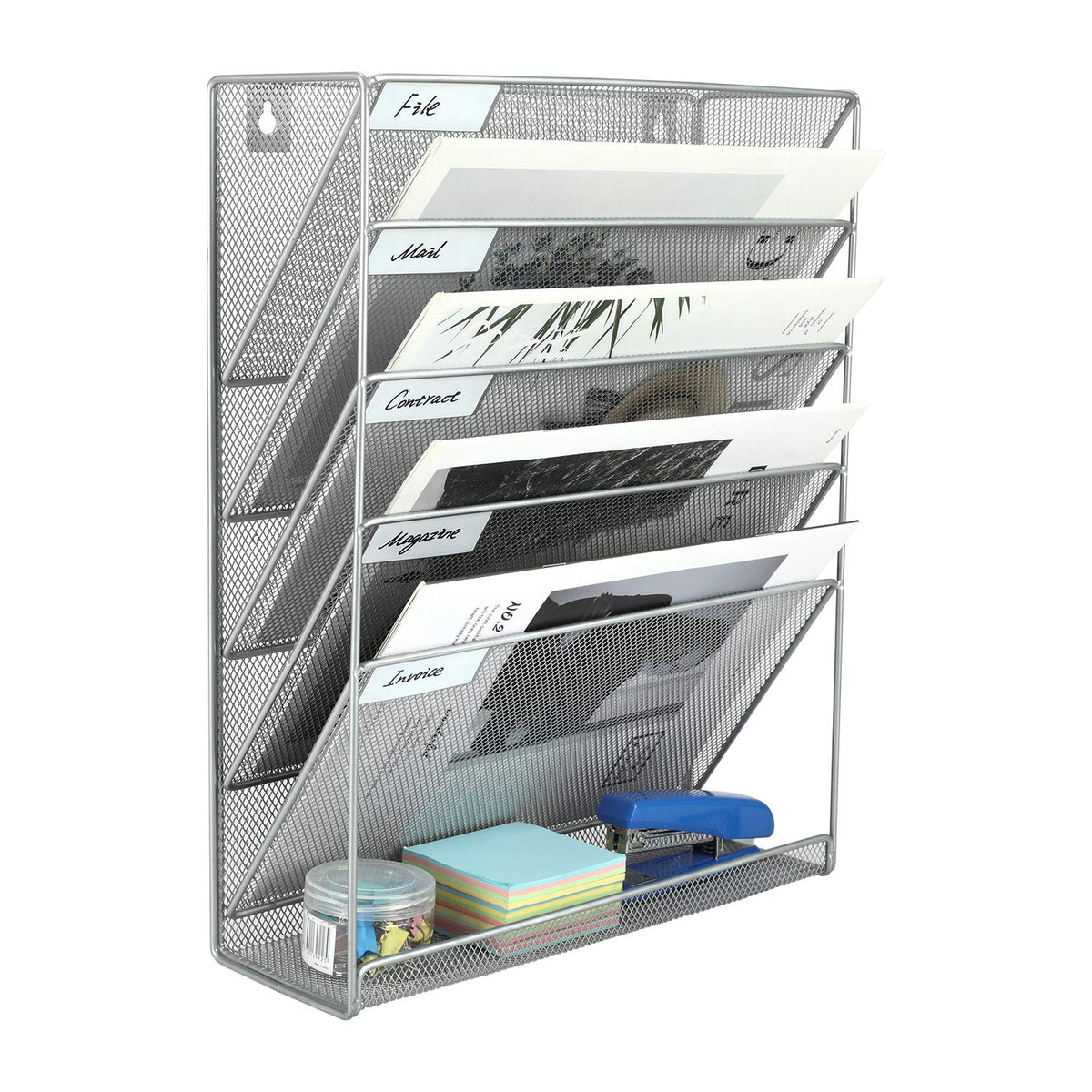 EasyPAG 5 Tier Wall File Holder, Mesh Hanging Folder Organizer with Classify Label, Versatile Desk