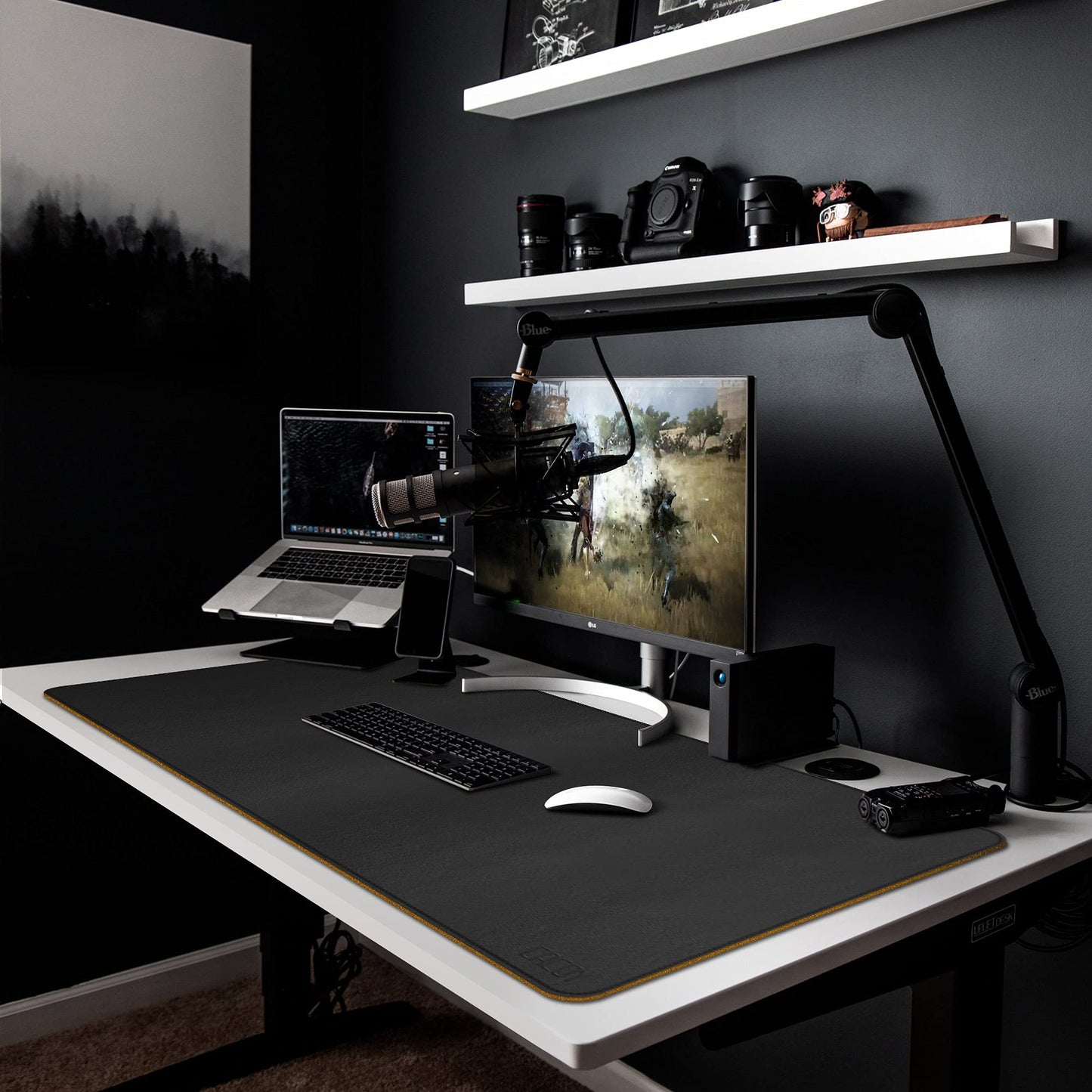 Cacoy 48"x24" Dual-Sided Desk Pad Blotter, Cork & PU Leather Desk Mat,Black