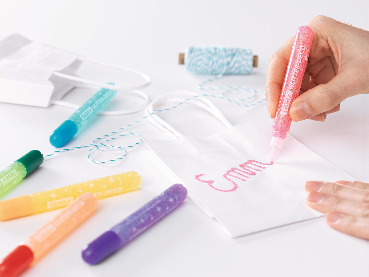 tesa Glitter-Deco Glue Pens - 6 Assorted Colours/Candy Pastel, Pack of 6