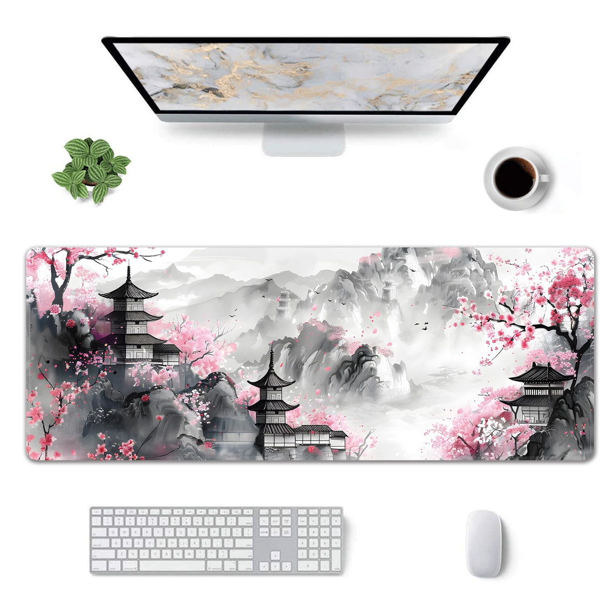 Japanese Cherry Blossom Large Mouse Pad,Gaming Keyboard Desk Pad,Extended Mouse Mat Non-Slip Rubber