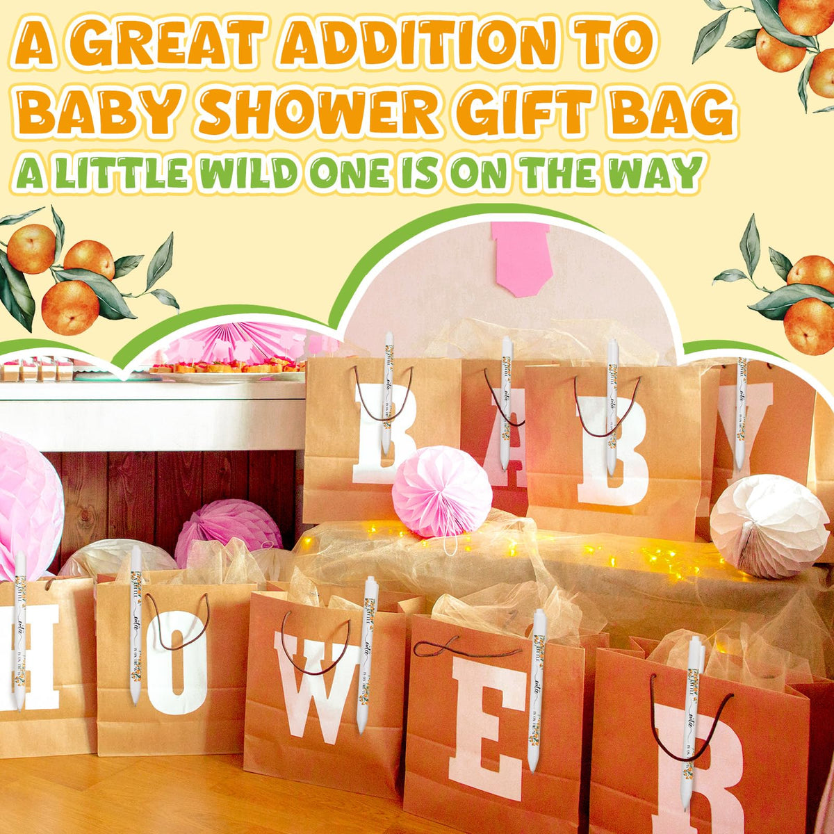 Kisston 60 Pcs Orange Baby Shower Pens, Gifts Party Favors Bulk
