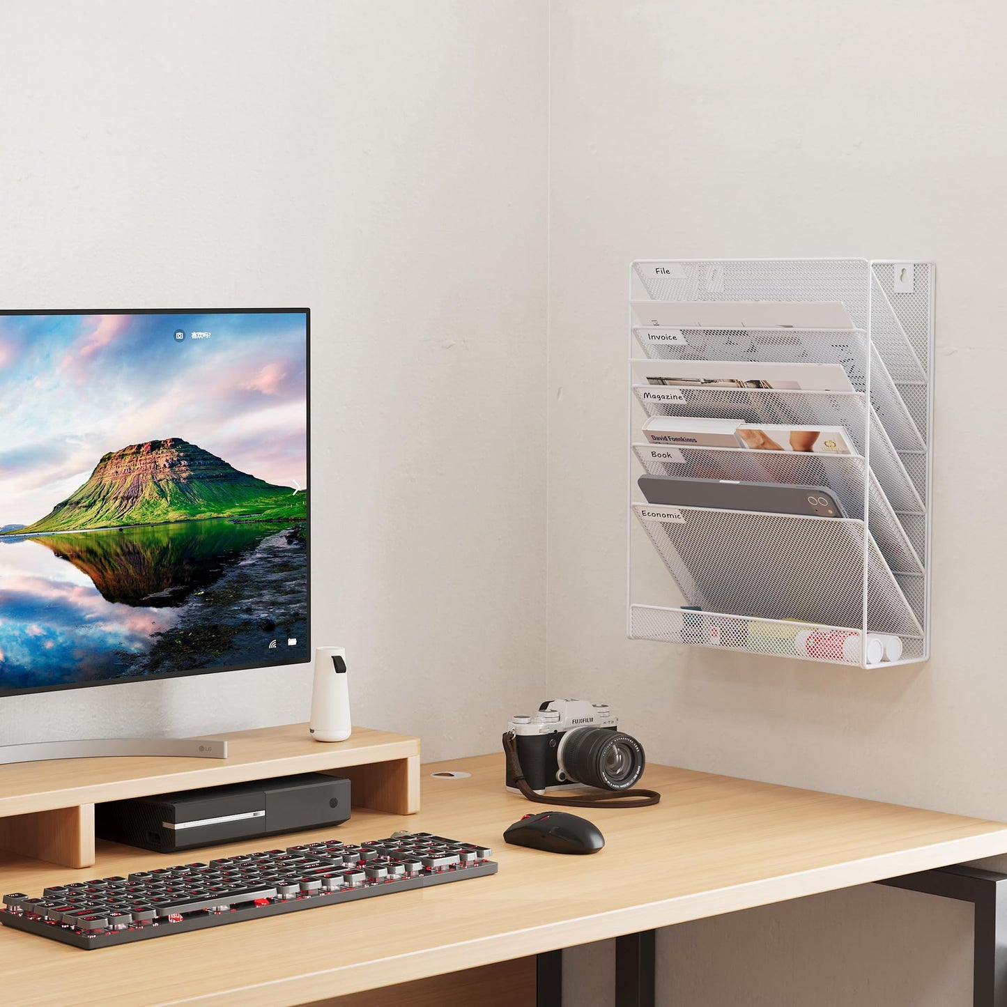 EasyPAG 5 Tier Wall File Holder, Mesh Hanging Folder Organizer with Classify Label, Versatile Desk