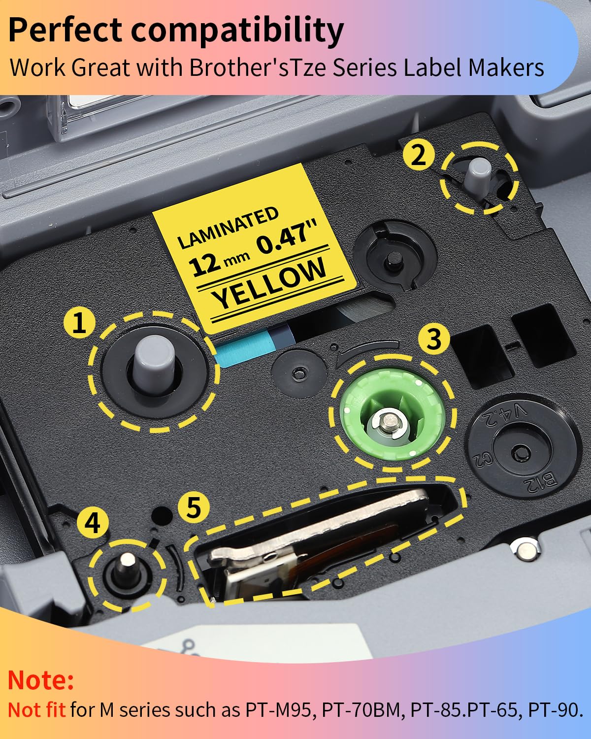 P Touch Label Maker Tape 12mm 0.47 in Laminated White/Black/Red/Blue/Yellow