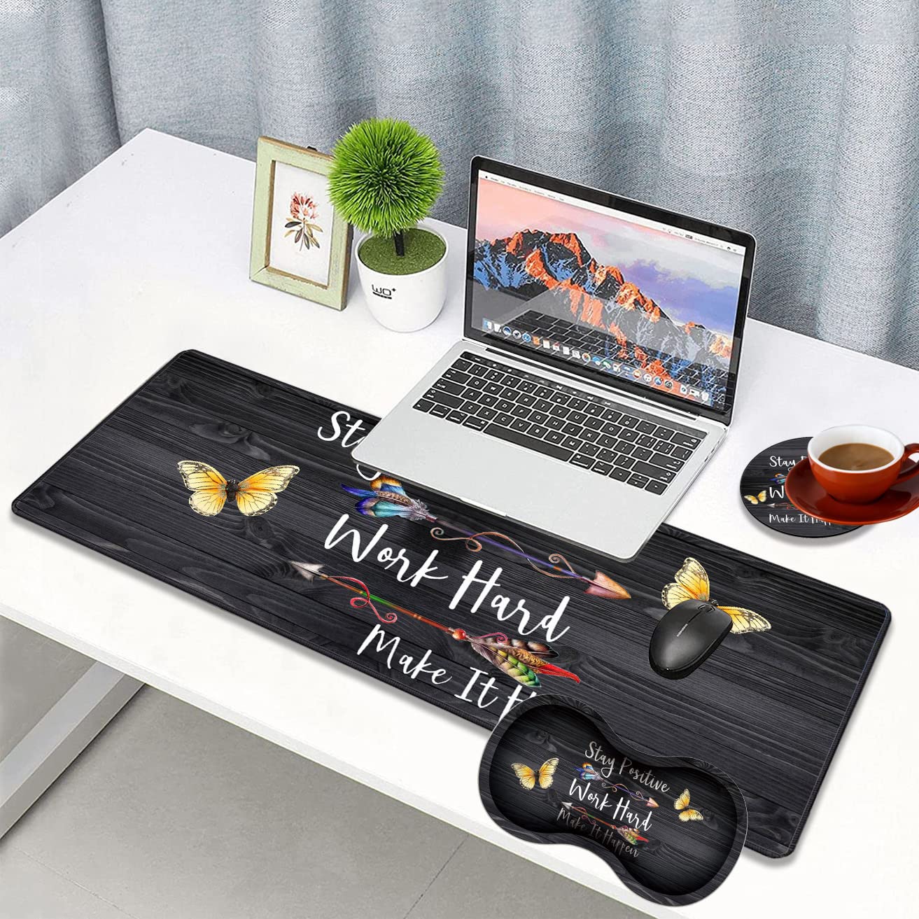 3 Piece Mouse Pad Set with Stitched Edge Large Anti-Slip Mouse Pad Desk Pad Keyboard Pad + Wrist