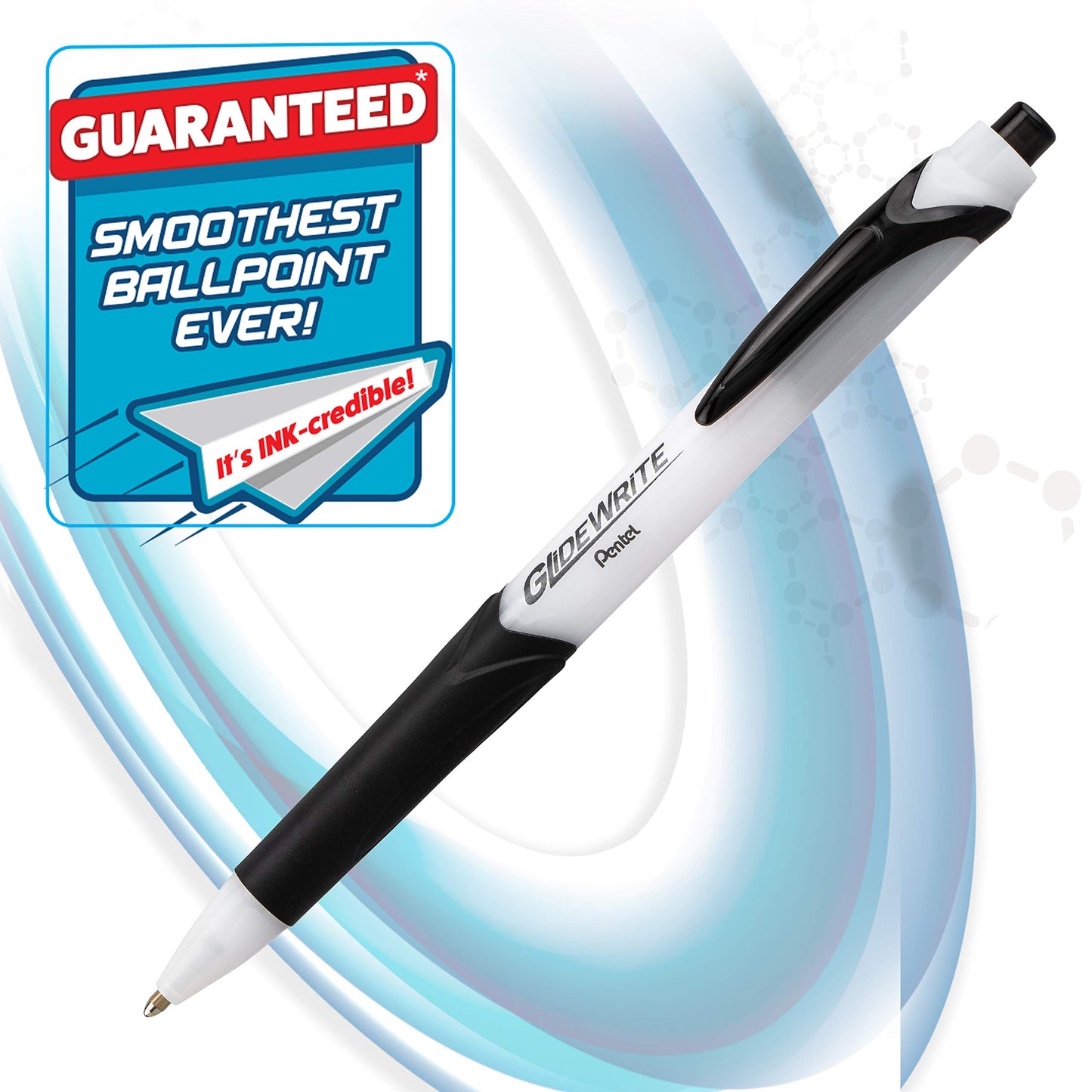 Pentel GlideWrite with TechniFlo Ink Ballpoint Pen, (1.0mm) Med. Line, Black/Blue Ink, 48 Pieces
