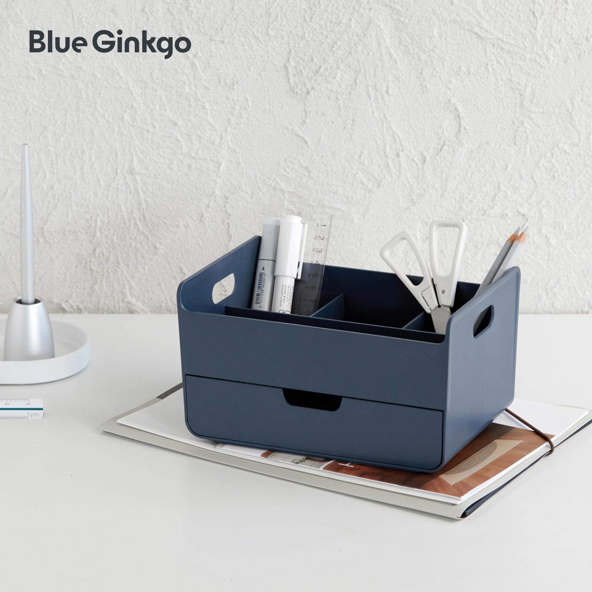 BLUE GINKGO Portable Desk Organizer, Blue, Made in Korea