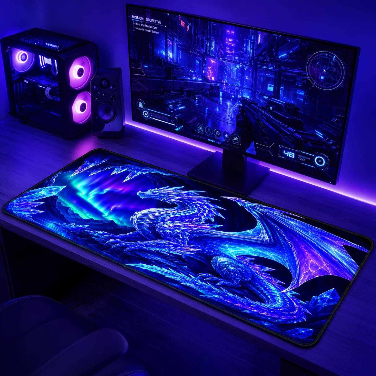 Simpkeely Blacklight Dragon Large Gaming Mouse Pad for Desk, Keyboard Mat
