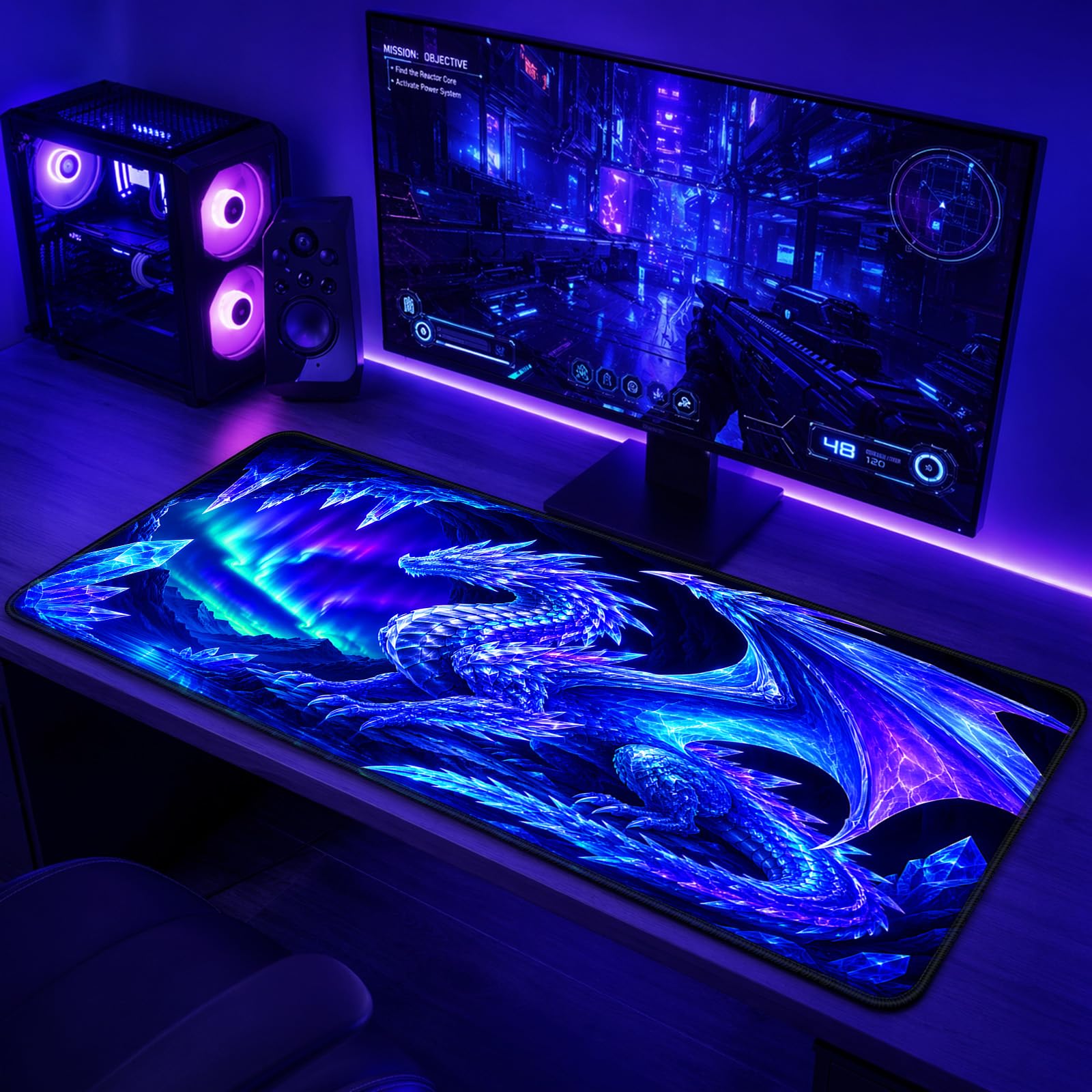 Simpkeely Blacklight Dragon Large Gaming Mouse Pad for Desk, Keyboard Mat