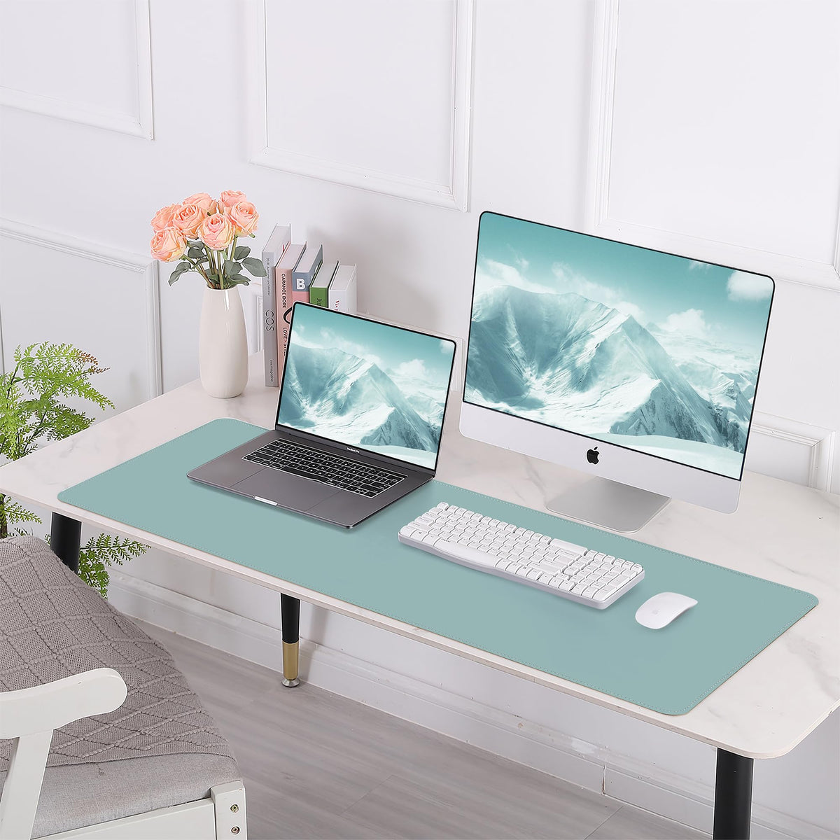 AFIING Cork Desk Mat 47" x 23.6", Dual-Sided Natural Cork & PU Leather Desk Pad, Non-Slip