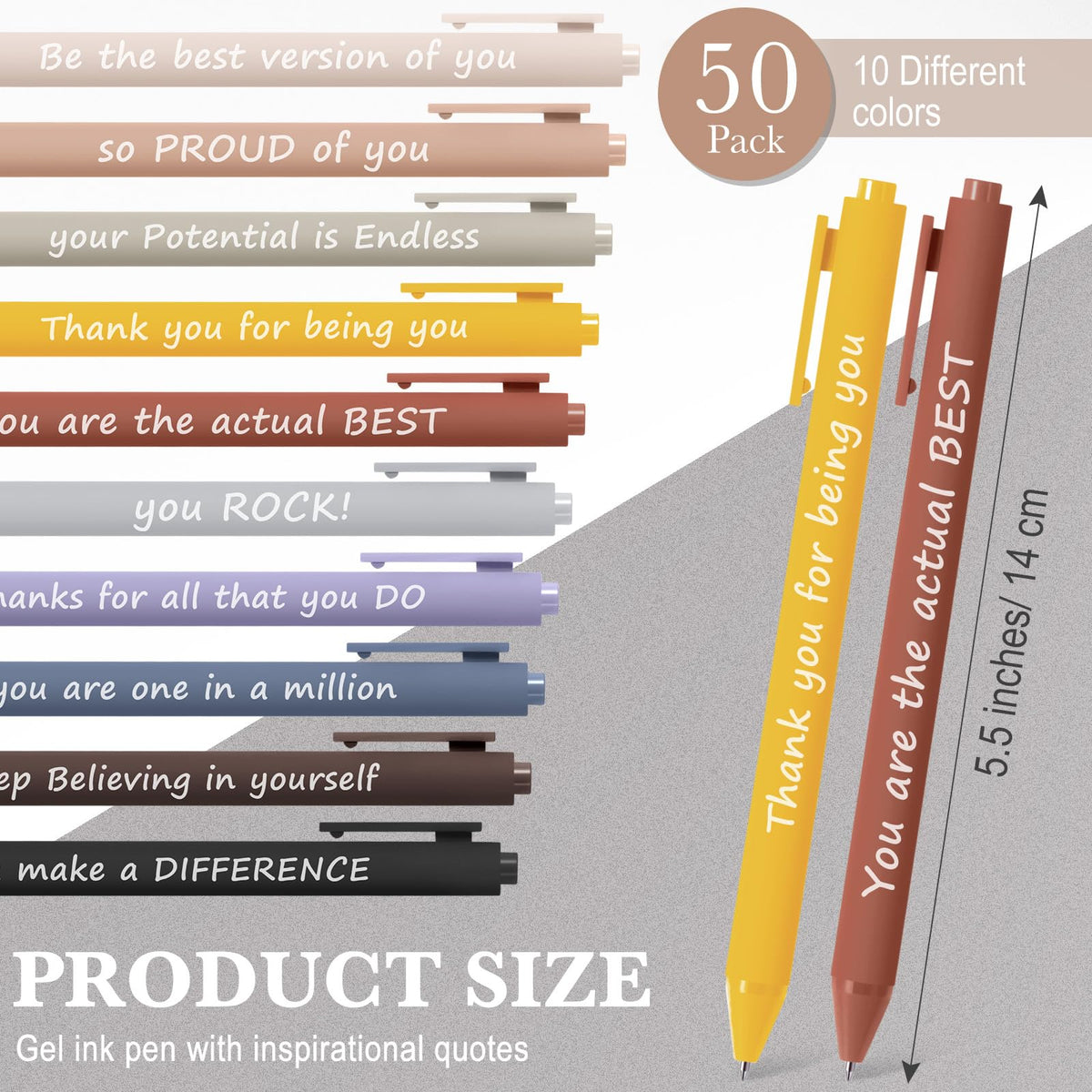 Crtiin 50 Pcs Inspirational Pens Bulk Neutral Tones, Thank Yourself