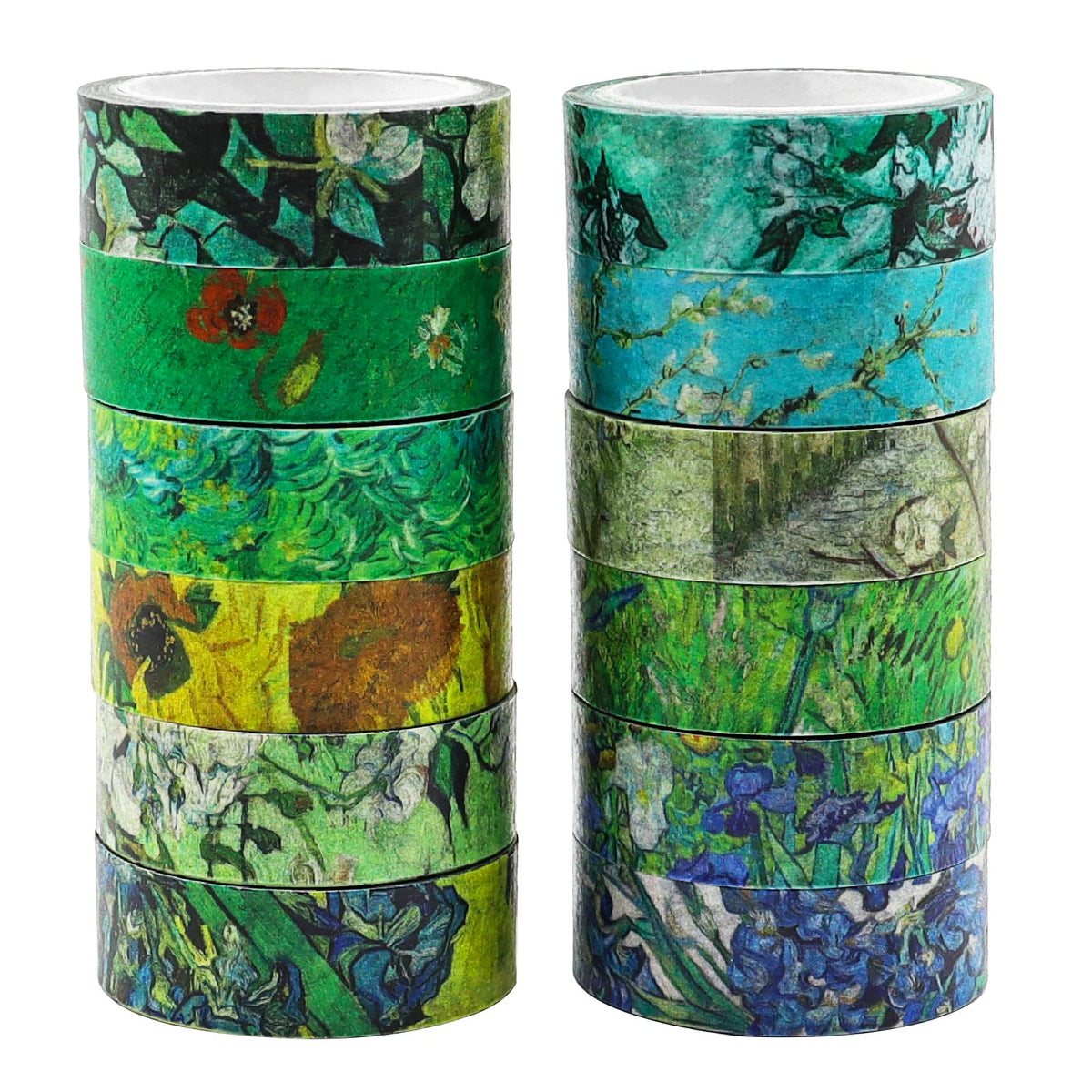 Berkin Arts 12 Rolls Art Floral Designs Washi Tape Set - 15 mm Wide Decorative Adhesive Masking