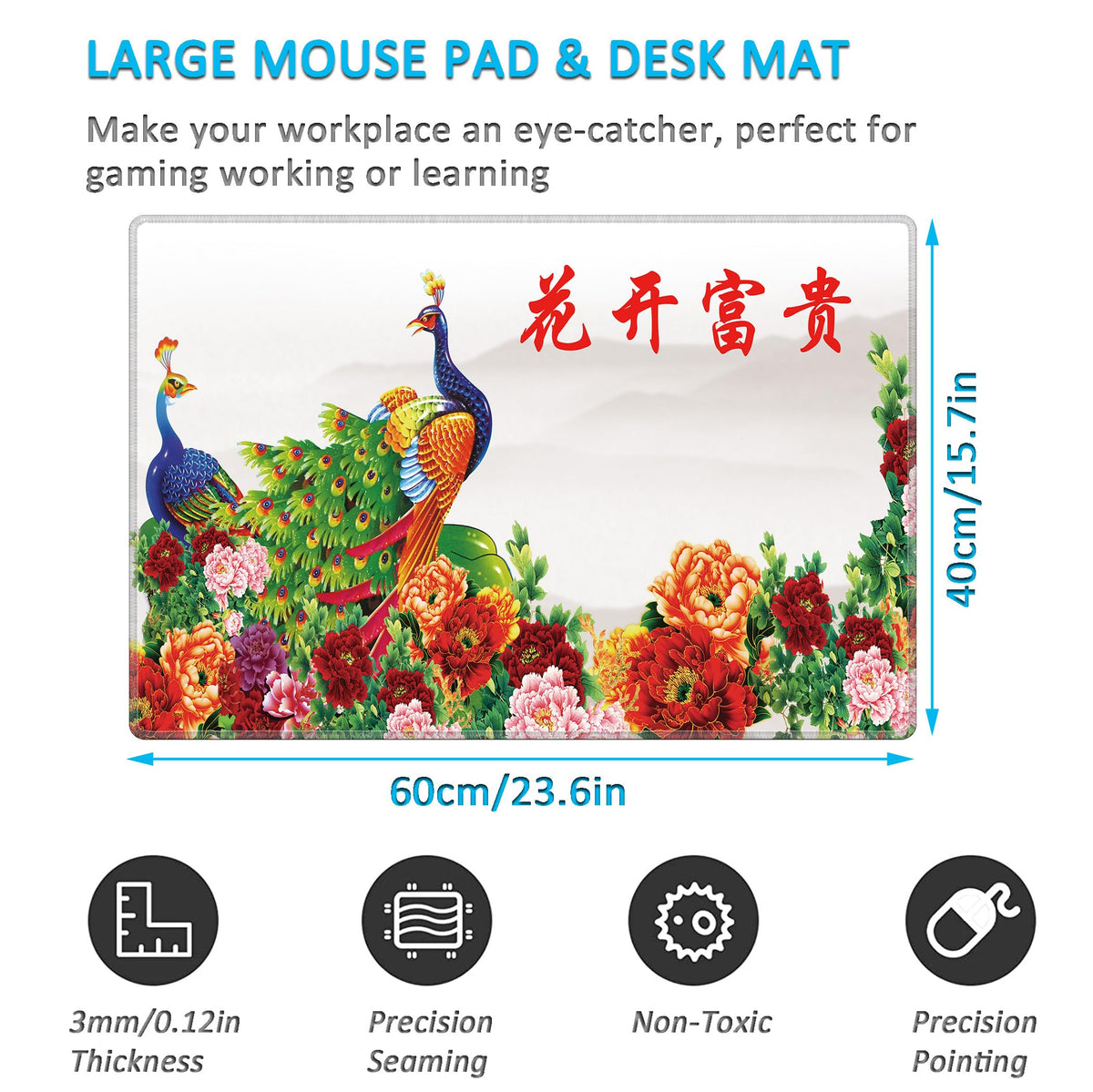 LL-COEUR XXL Landscape Gaming Mouse Pad Computer Keyboard Mat Office Desk Pad (Peacock, 23.6" x