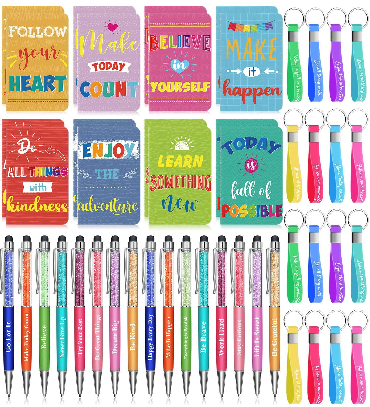 PerKoop 48 Pcs Inspirational Gifts Bulk VBS Notepads 3 x 5 Inch Motivational Ballpoint Pens