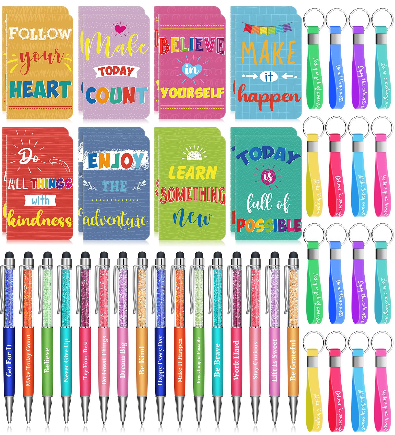 PerKoop 48 Pcs Inspirational Gifts Bulk VBS Notepads 3 x 5 Inch Motivational Ballpoint Pens