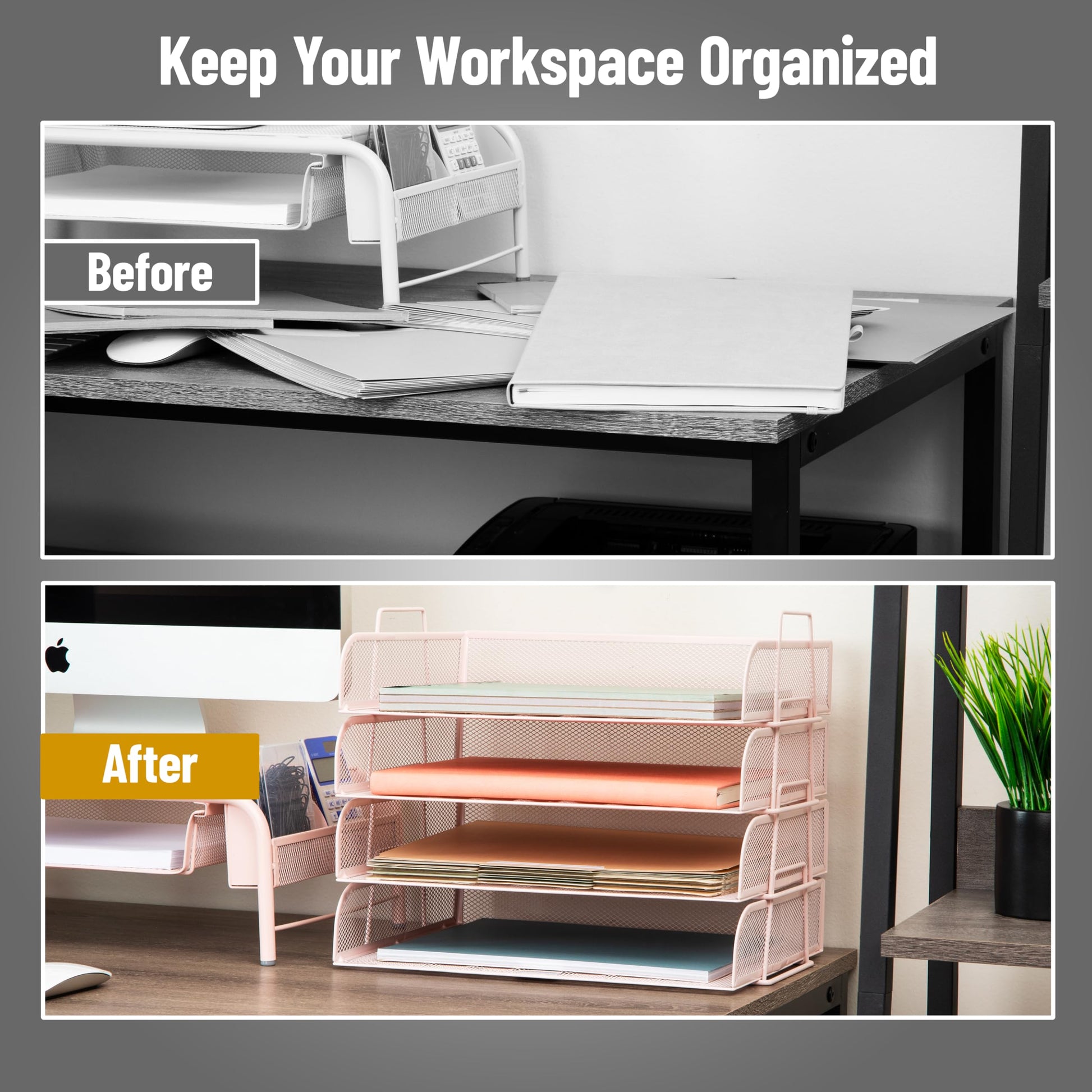 Mind Reader Stackable Paper Tray, Desktop Organizer, File Storage, Office, Metal Mesh, 4 Pcs., Pink