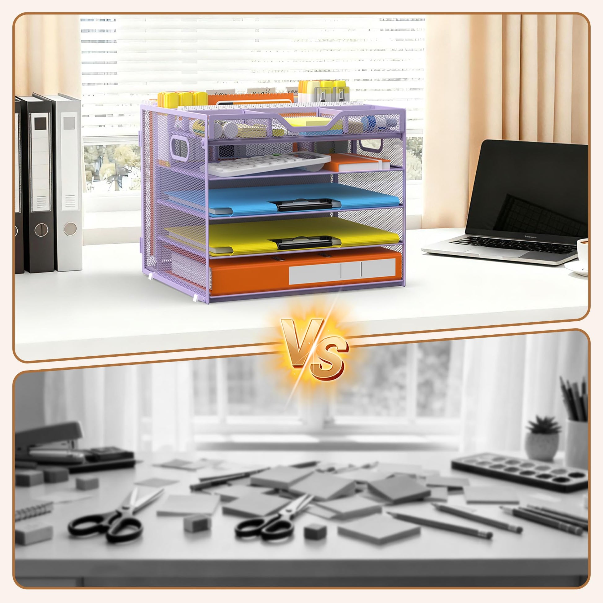 Docnest 5 Tier Desk Organizer with Hanging File Folder Holder&Tray, Purple