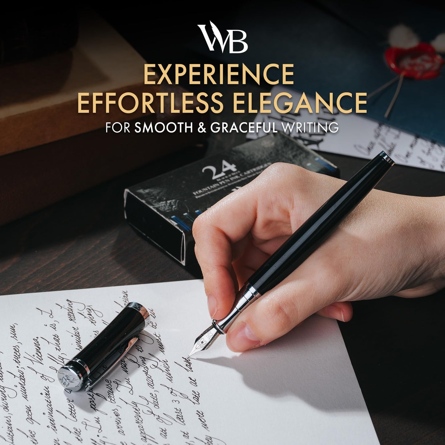 Wordsworth & Black Luxury Fountain Pen Set for Writing, Medium Nib, Black