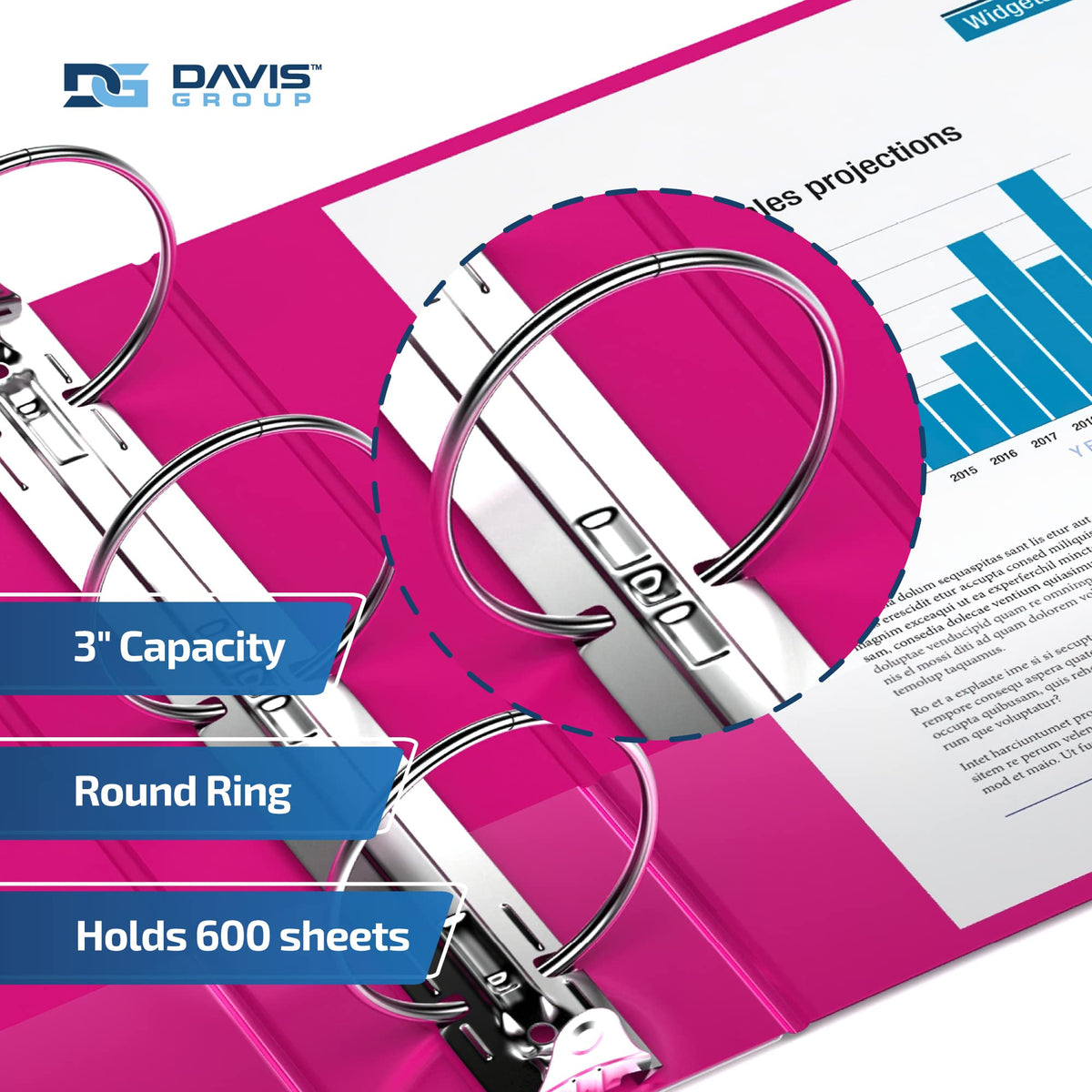 Easyview 3-Ring Binder, Clear-View Cover, 3" Round Rings, Pink, 6 Pack
