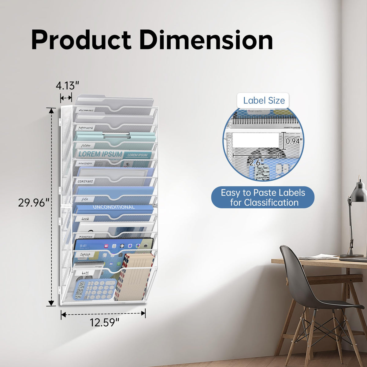 JMHUD 10-Tier Wall File Organizer and Hanging File Organizer, White