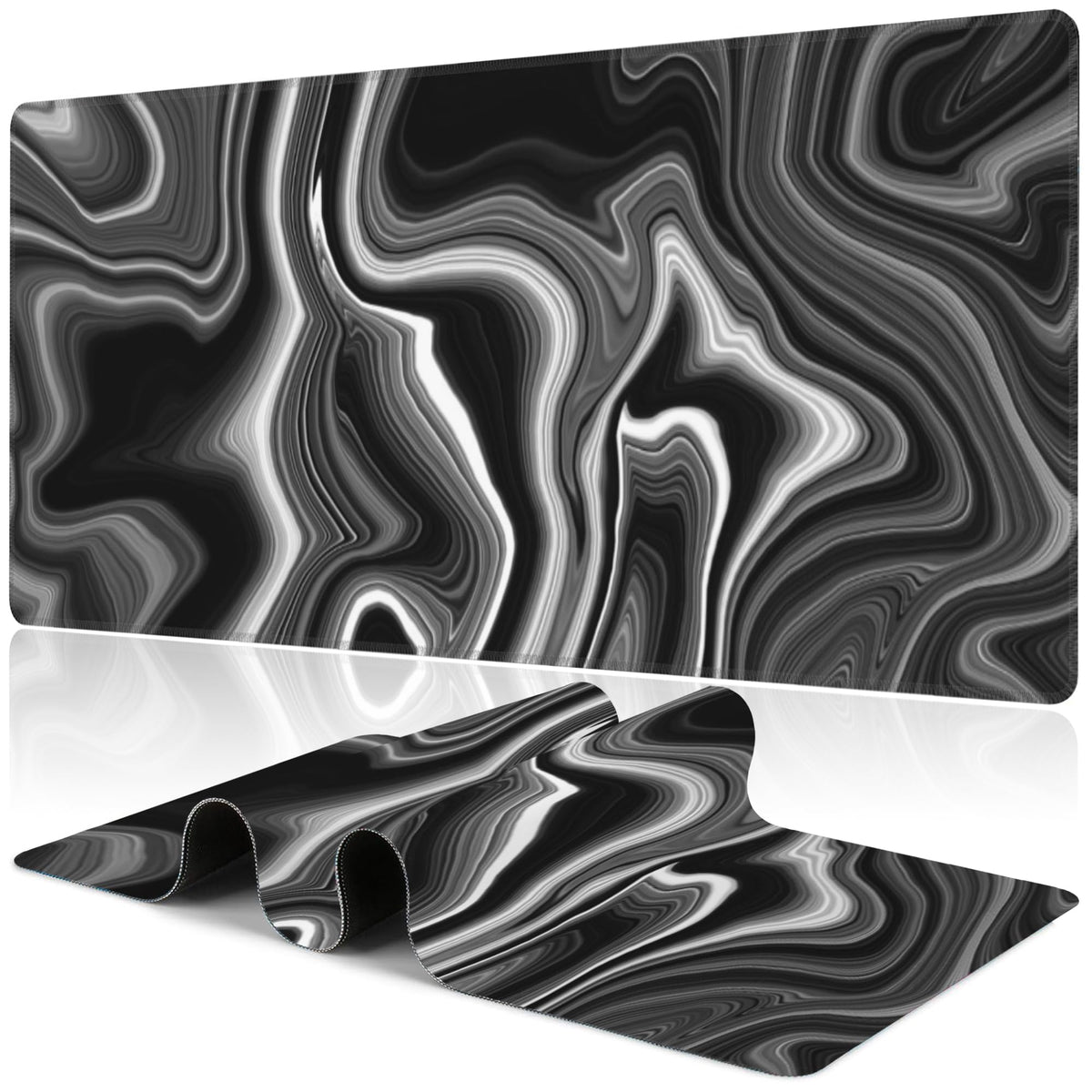 Black and White Marble Desk Mat,Large Marble Ink Texture Gaming Keyboard Mouse Pad,Non-Slip Rubber