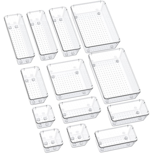 SMARTAKE 13-Piece Drawer Organizers with Non-Slip Silicone Pads, 5-Size