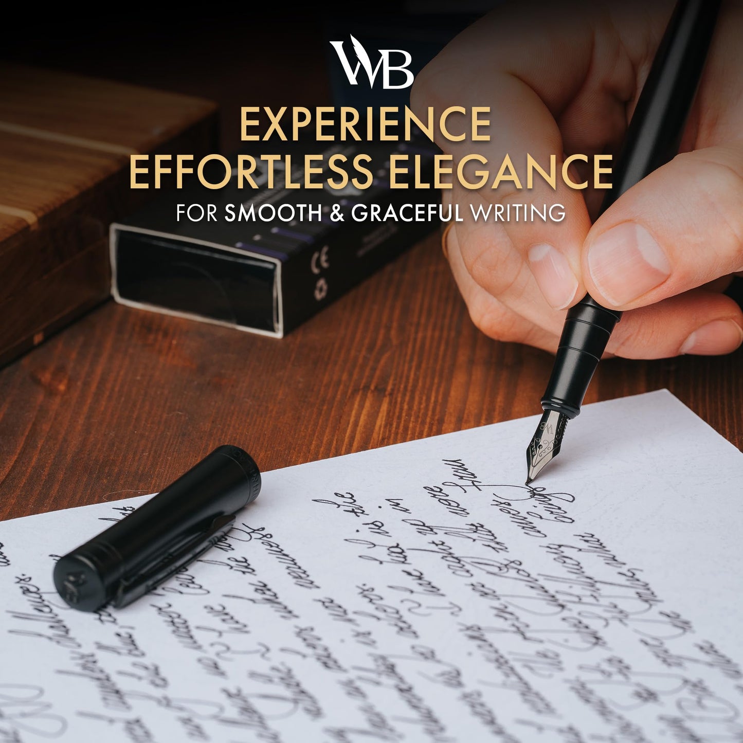 Wordsworth & Black Luxury Fountain Pen Set for Writing, Bent Nib, All Black