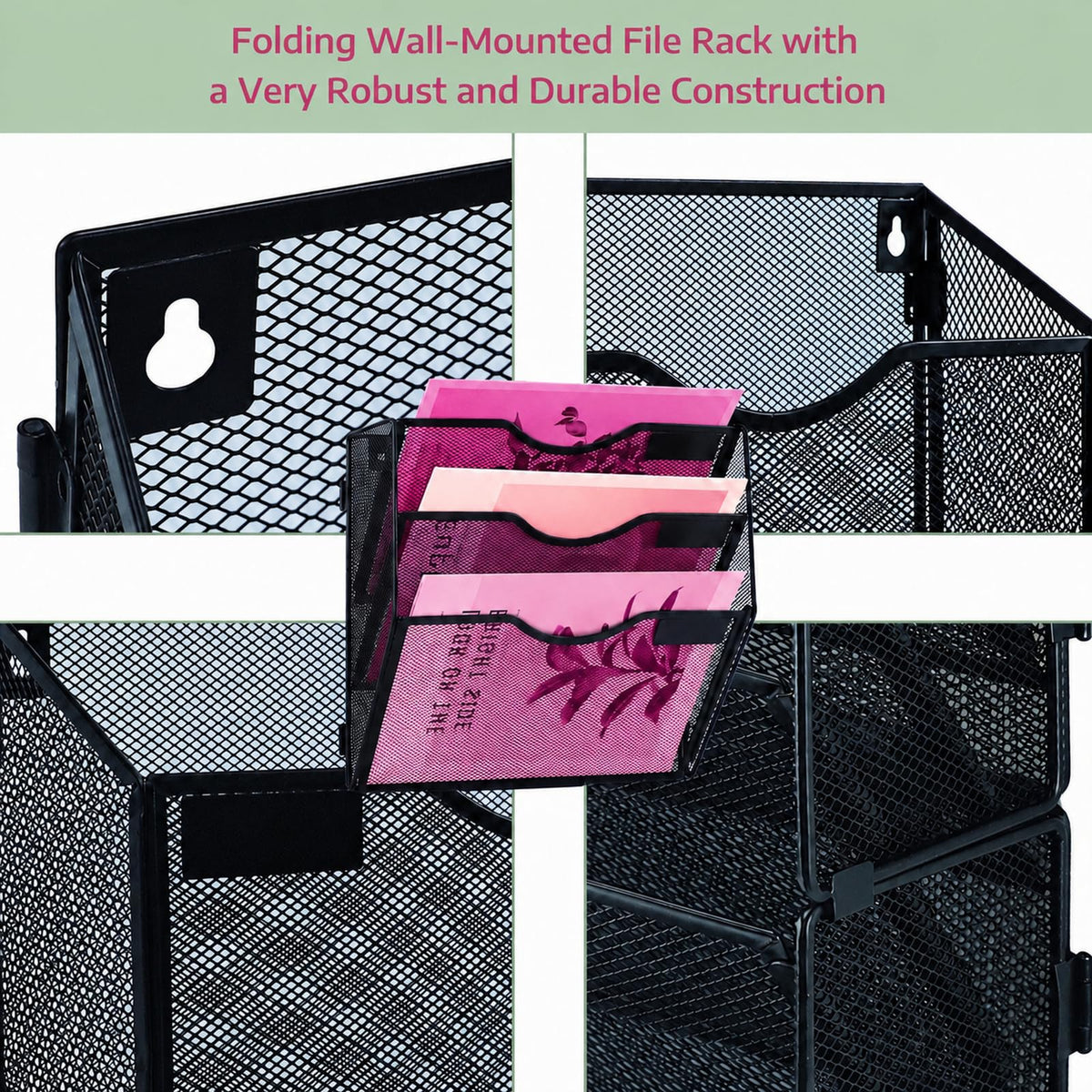 ideallife 3 Pockets Mesh Wall File Holder Organizer Office Hanging File Folder Magazine Rack