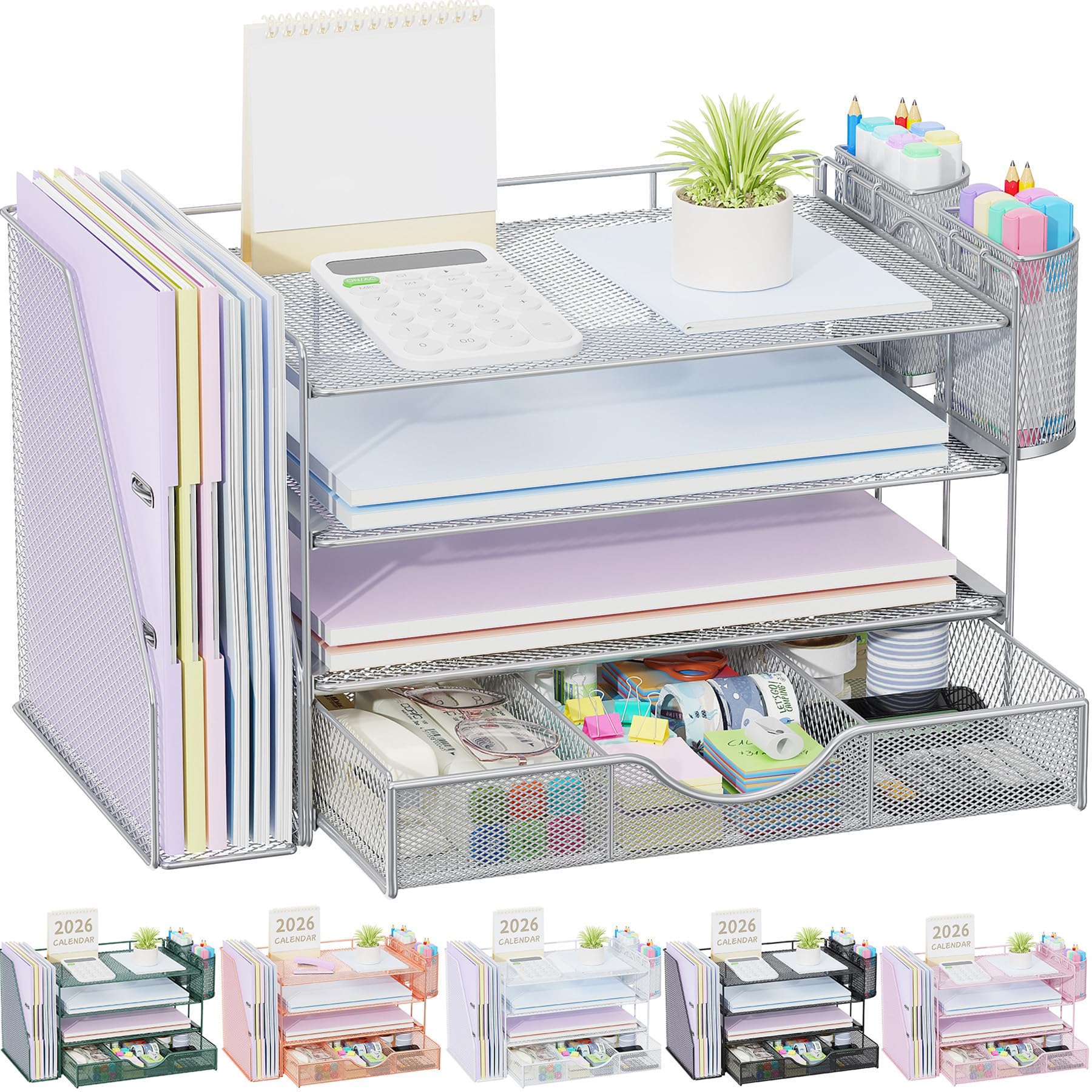 gianotter Desk Organizers and Accessories with File Holder, 4-Tier Desk Accessories & Workspace