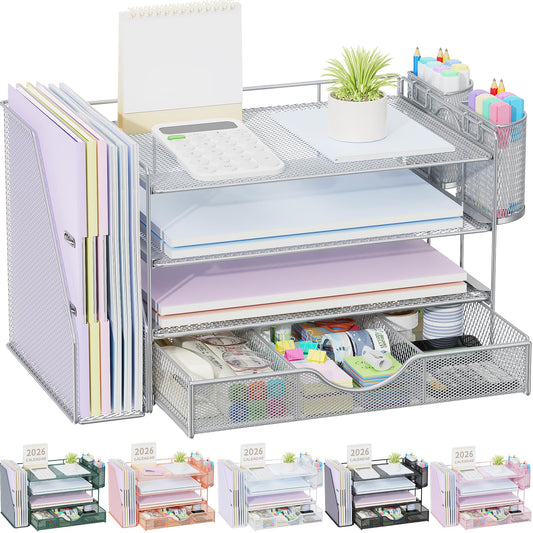 gianotter Desk Organizers and Accessories with File Holder, 4-Tier Desk Accessories & Workspace