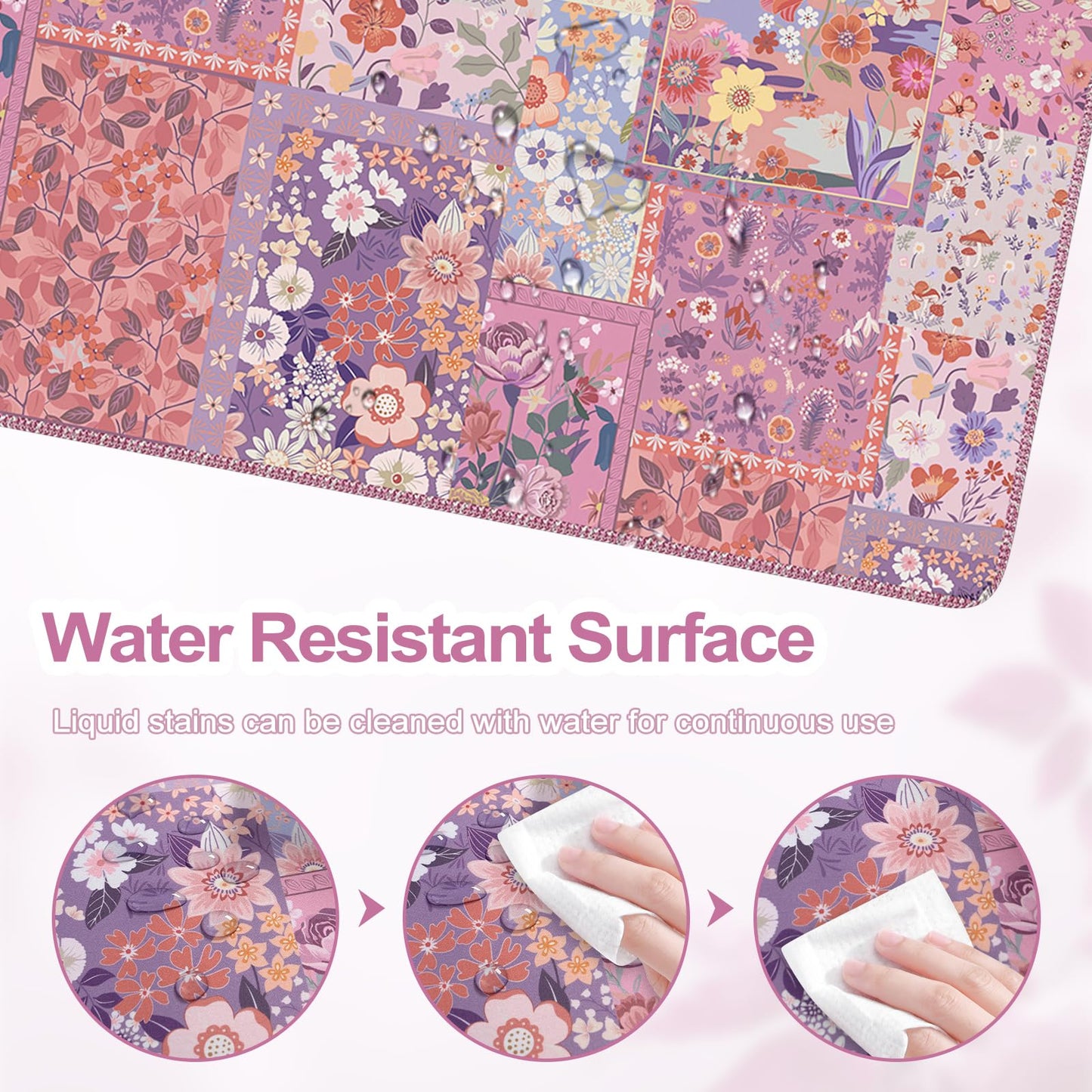 HAOCOO Cute Rose Desk Pad, Pink Floral Mouse Mat for Office Supplies