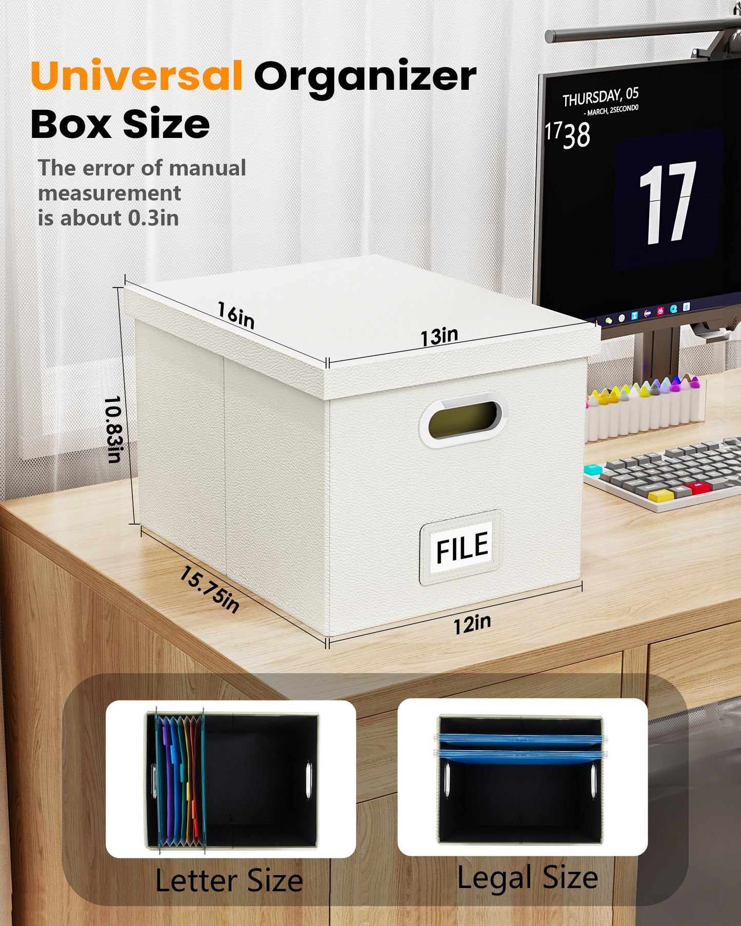Oterri 2 Pack File Storage Organizer Box,Filing Box,Portable File Box with Lid,Fit for Letter/Legal