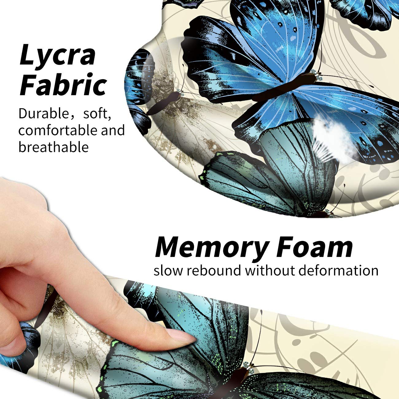 BEOTIWAD Memory Foam Mouse Pad Wrist Rest Set,Blue Butterfly