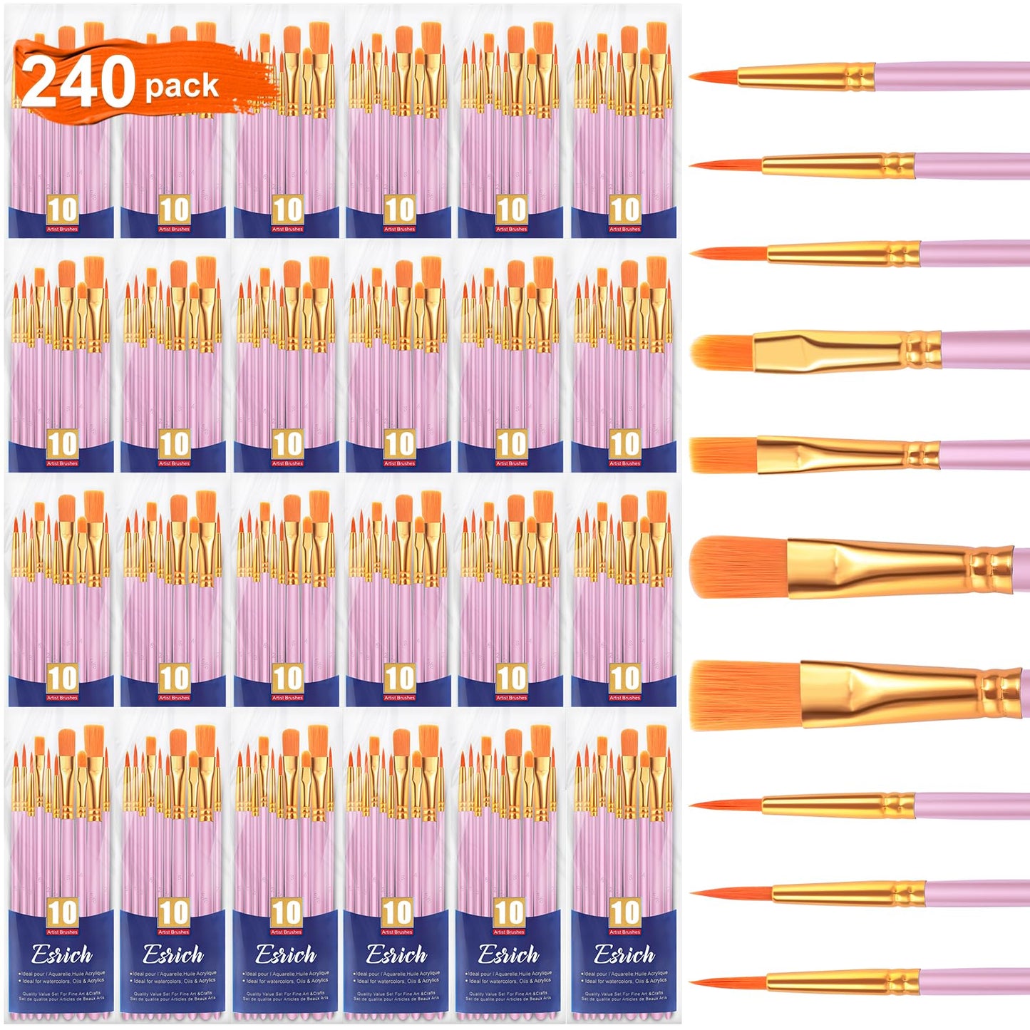 ESRICH 240PCS Pink Paint Brushes, Paint Brush for Acrylic Painting
