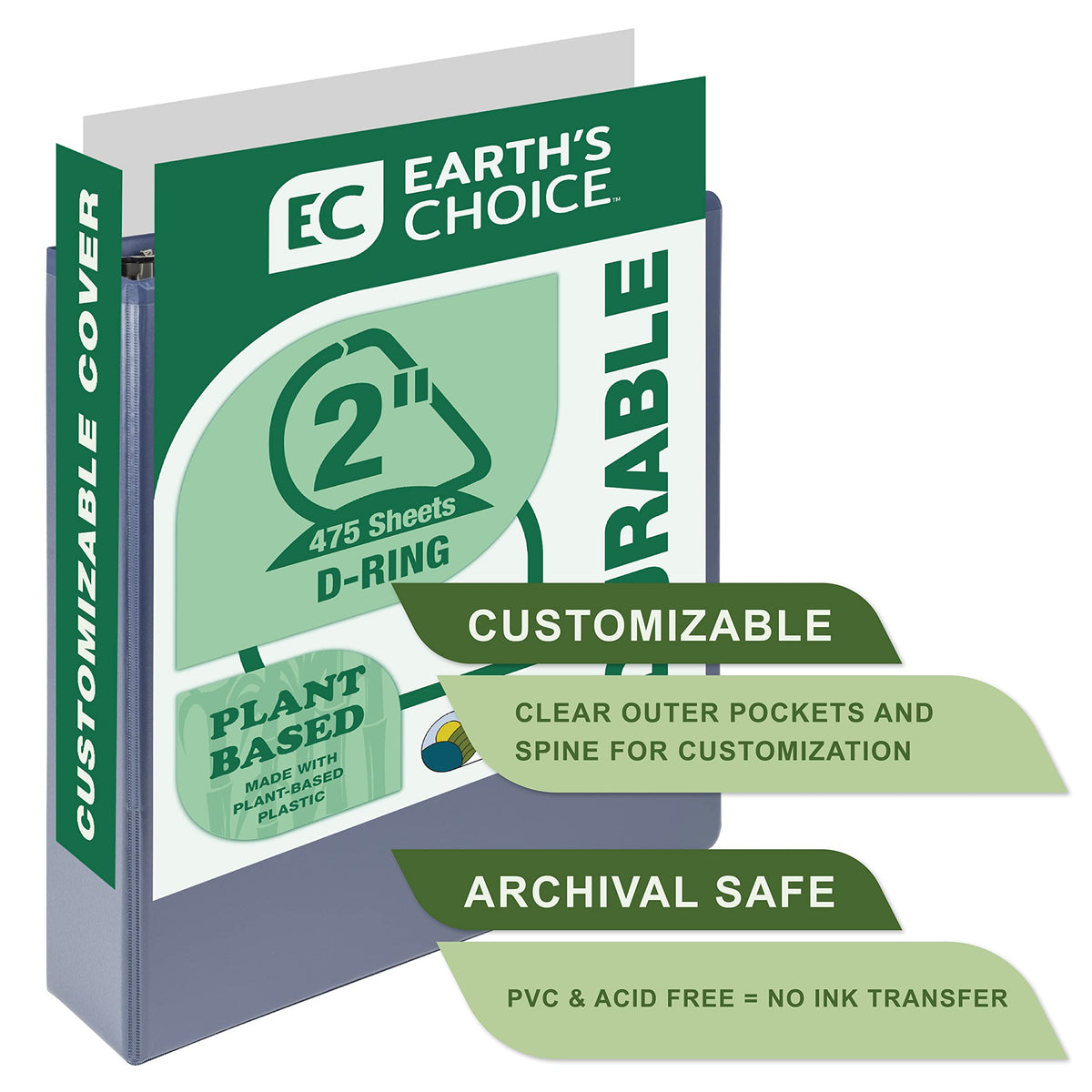 Samsill Plant-Based 2 Inch Durable D-Ring, View Binder, Eco-Friendly, USDA Certified Biobased,2