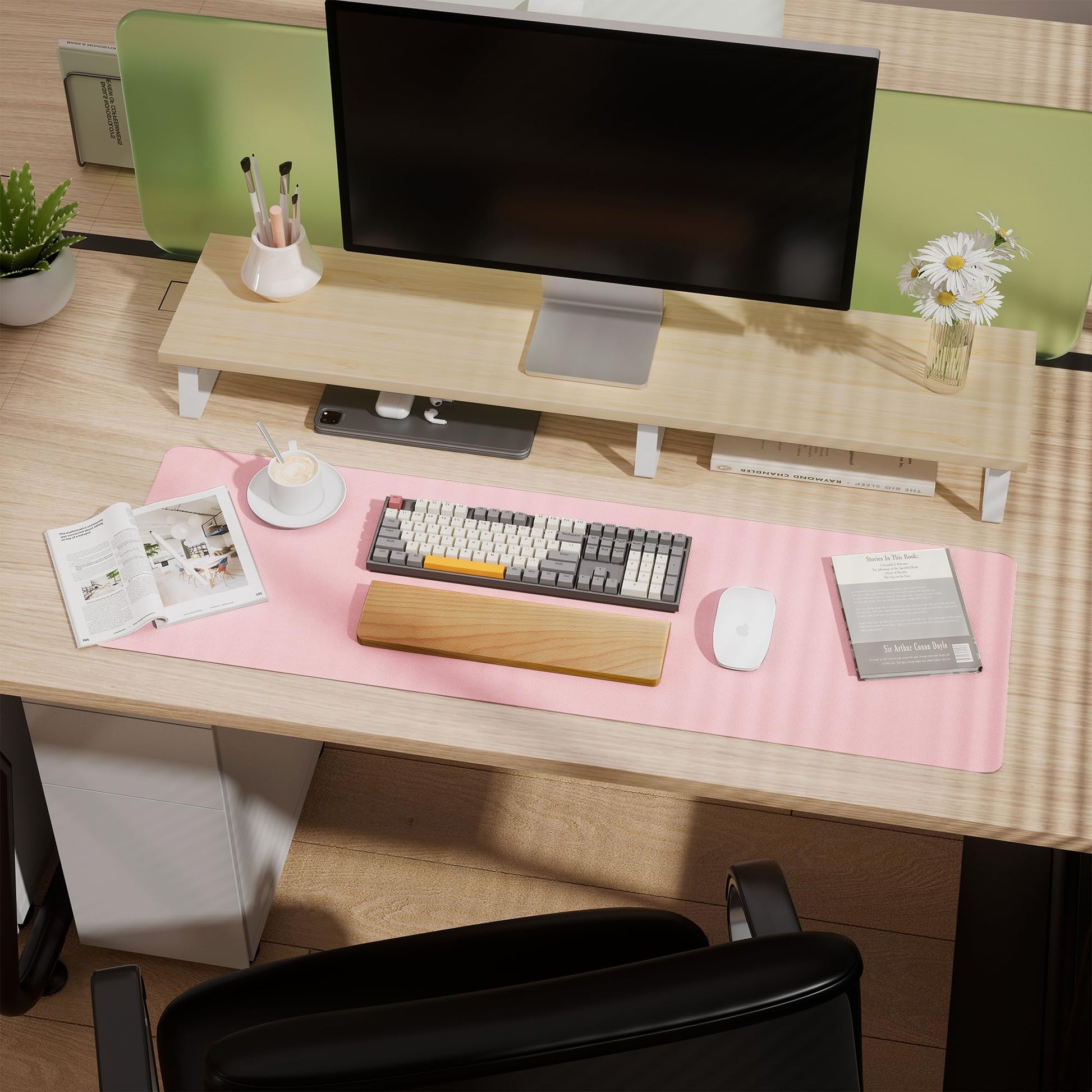 Aothia Leather Desk Pad Protector - Large Mouse Pad, Office Desk Mat, Non-Slip PU Leather Desk