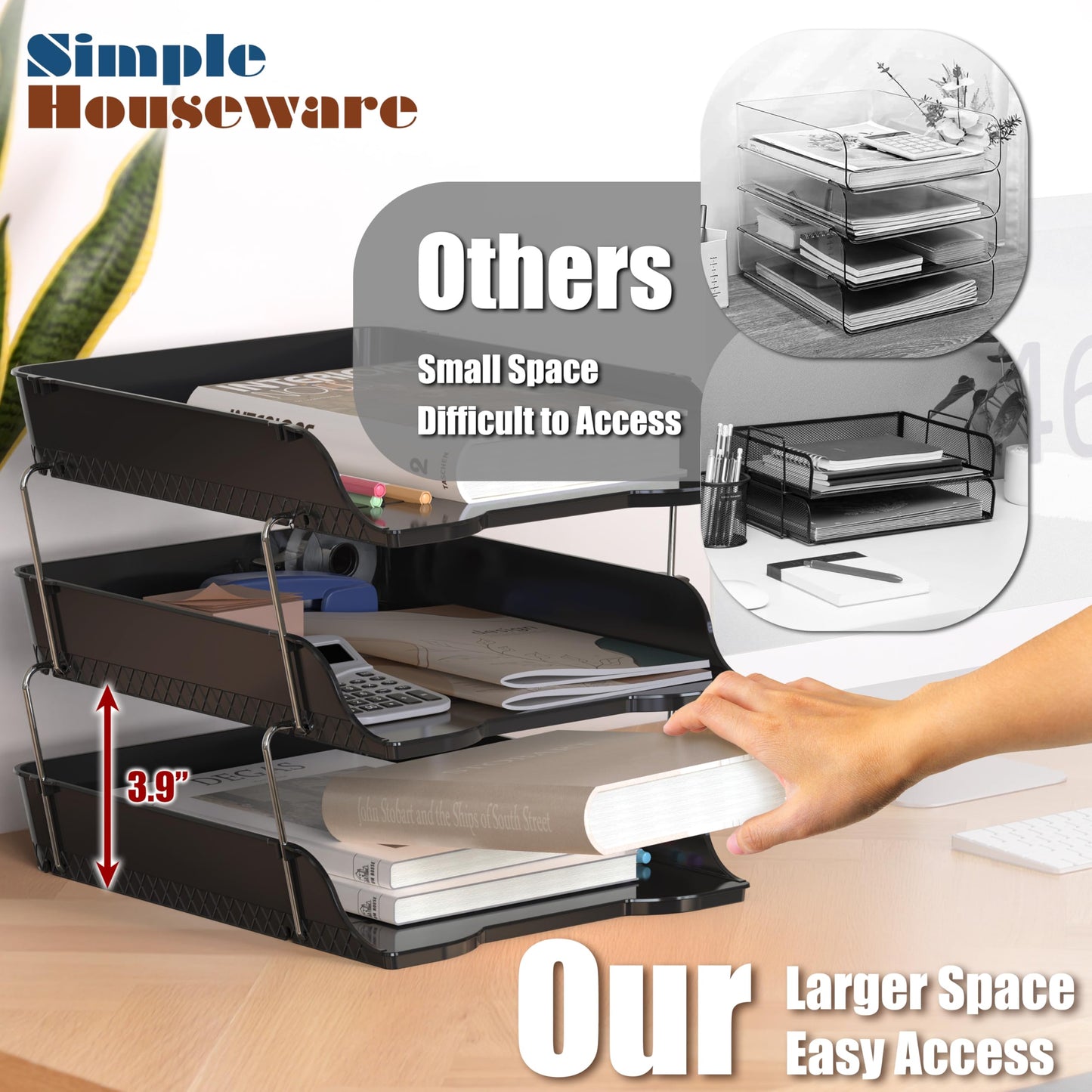Simple Houseware 3-Tier Stackable Paper Tray for Desk Organizer, Black