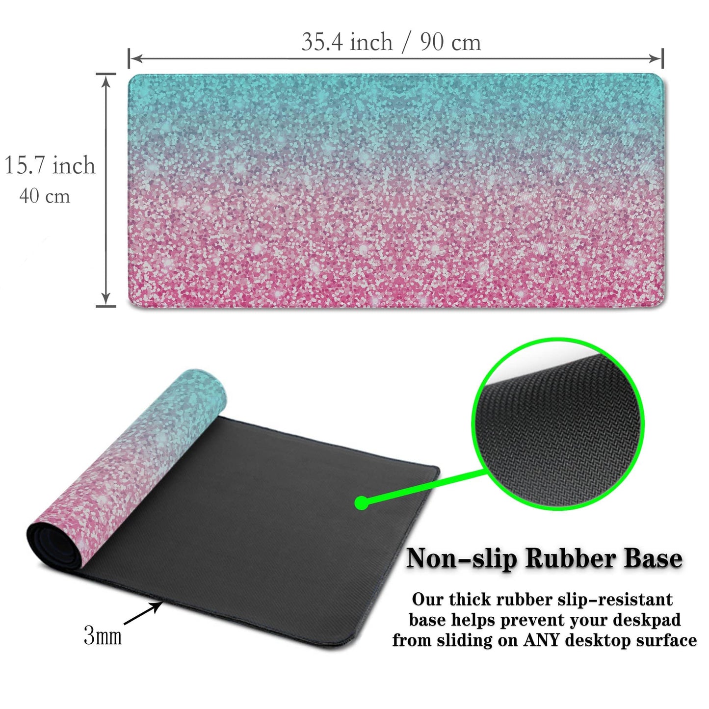 Samgula Gaming Mouse Pad Office Desk Mat, Extra Large Pink Glitter Pad for Women, Waterproof