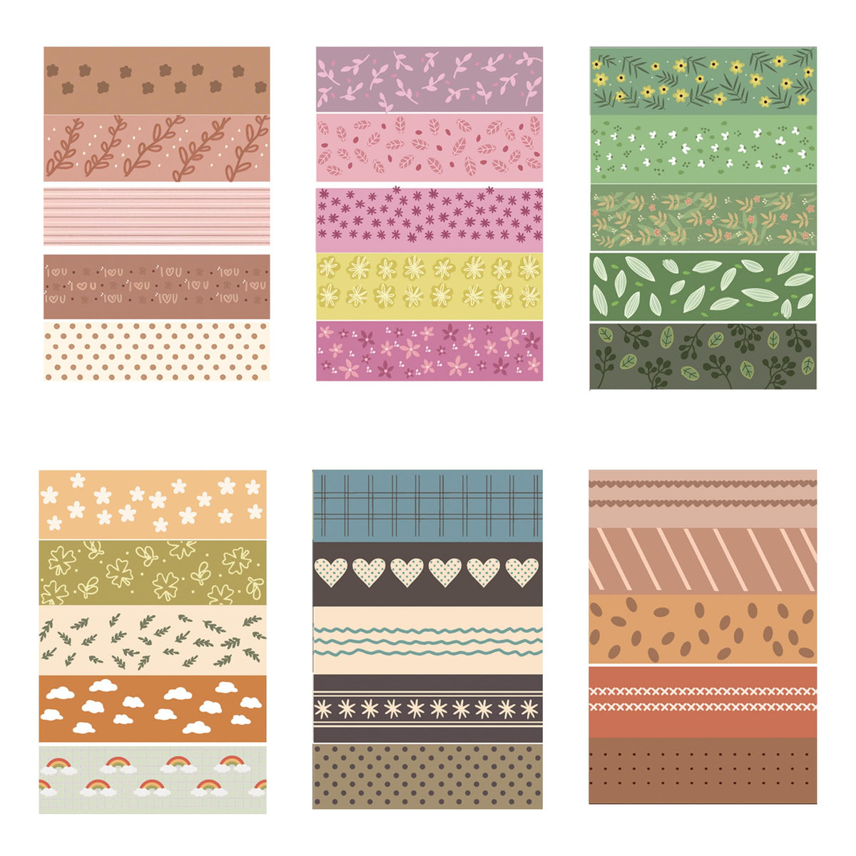 YUBX Basic Washi Tape Set 30 Rolls Plants Patterns Decorative Skinny Slim Masking Tapes for Arts