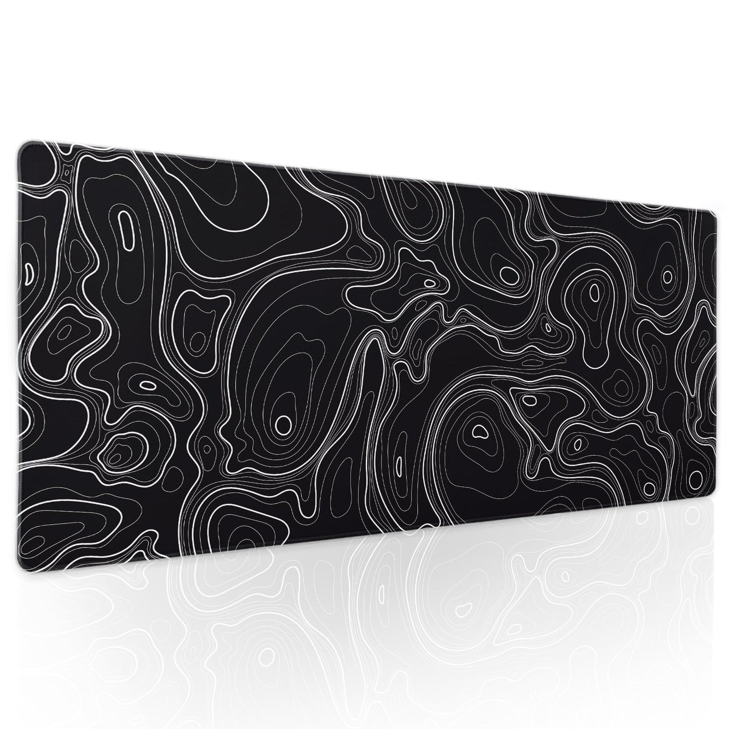 Topographic Map Black Gaming Mouse Pad XL Minimalist Topo Geographic White Lines Extended Large Mat