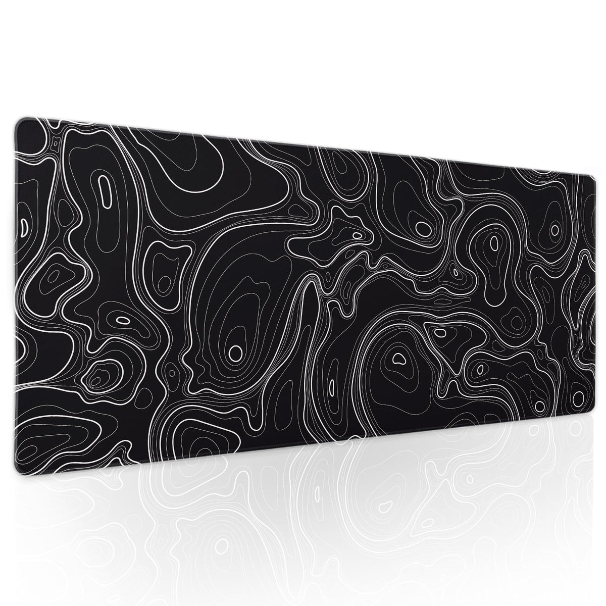 Topographic Map Black Gaming Mouse Pad XL Minimalist Topo Geographic White Lines Extended Large Mat