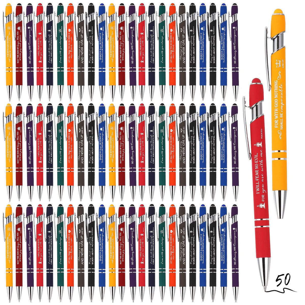 Fuutreo 50 Pcs Christian Pens Gift Bulk Bible Verse Inspirational Ballpoints Screen Touch Positive