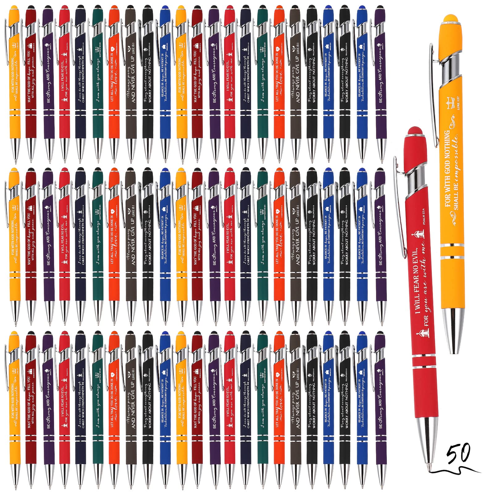 Fuutreo 50 Pcs Christian Pens Gift Bulk Bible Verse Inspirational Ballpoints Screen Touch Positive