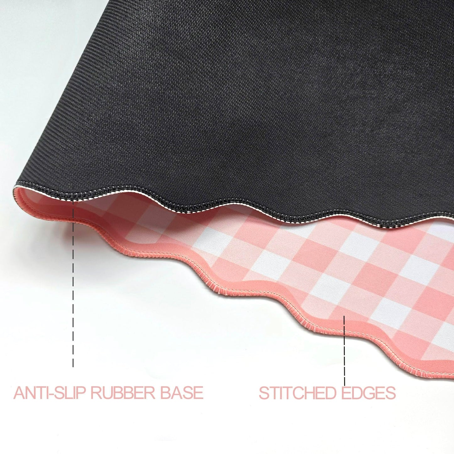 ohisxiacy Scalloped‌ Pink Checkered Gingham Desk Mat Cute Pastel Large Mouse Pad Kawaii Cottagecore