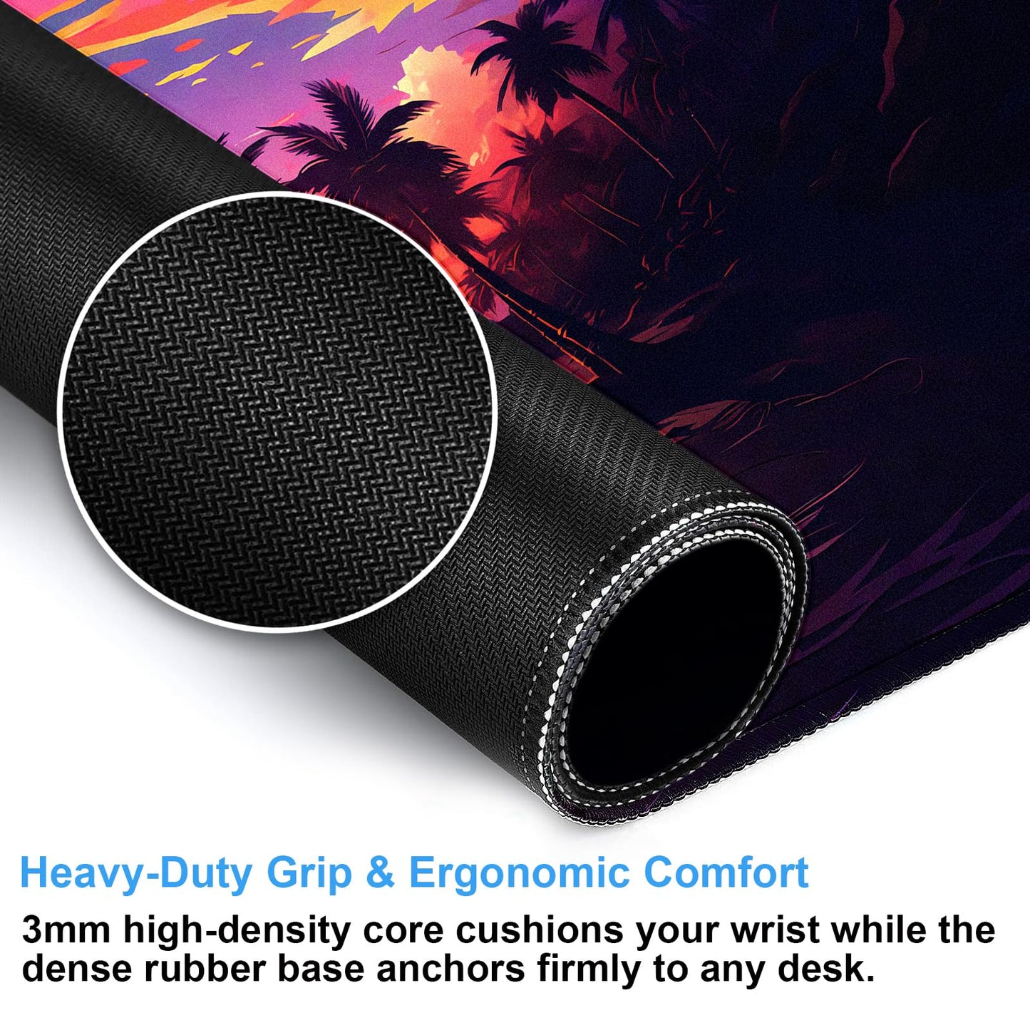 Beach Sunset Desk Mat, Synthwave XXL Large Gaming Mouse Pad