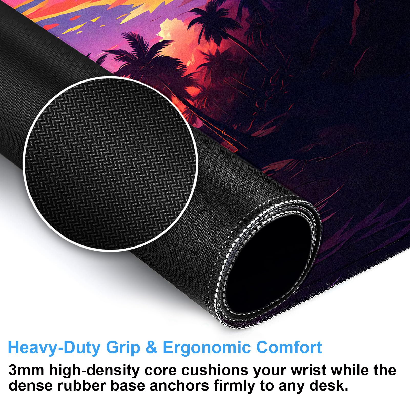 Beach Sunset Desk Mat, Synthwave XXL Large Gaming Mouse Pad