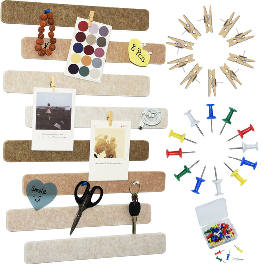 YOUDEFUL 8Pcs Bulletin Board Strips, Camel-Brown Felt Pin Board Bar Strips with 50 Pushpins