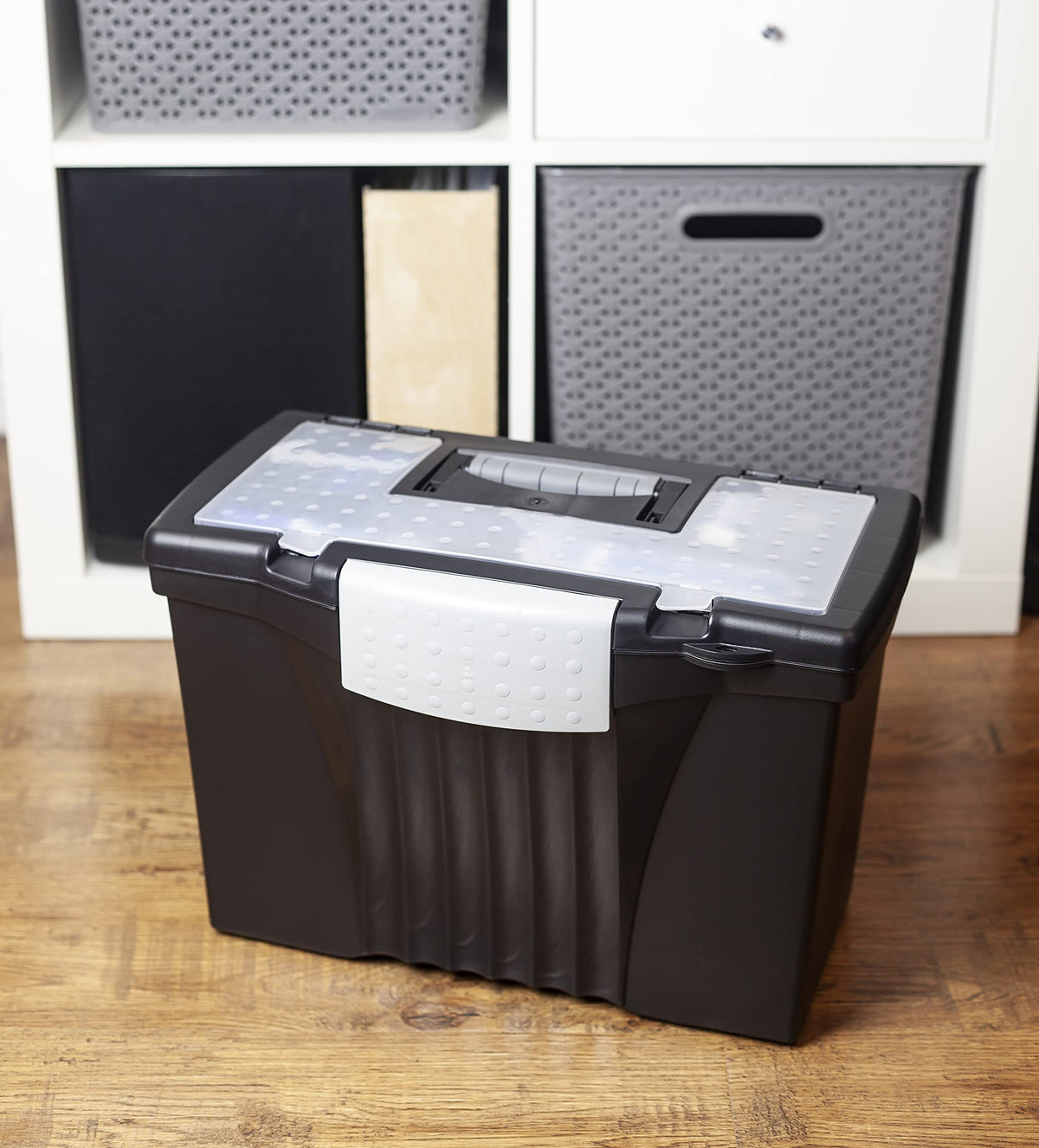 Storex Portable Letter/Legal Filebox with Organizer Lid, Letter/Legal Files, 14.5" X 10.5" X 12"