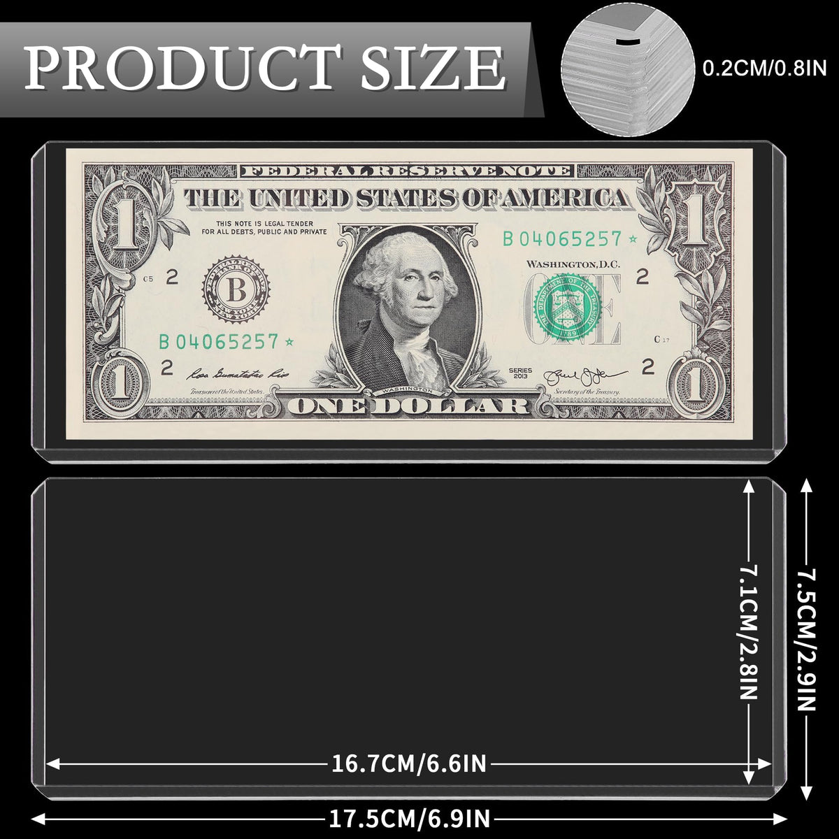90PCS Clear Banknote Holders - Top-Load Hard